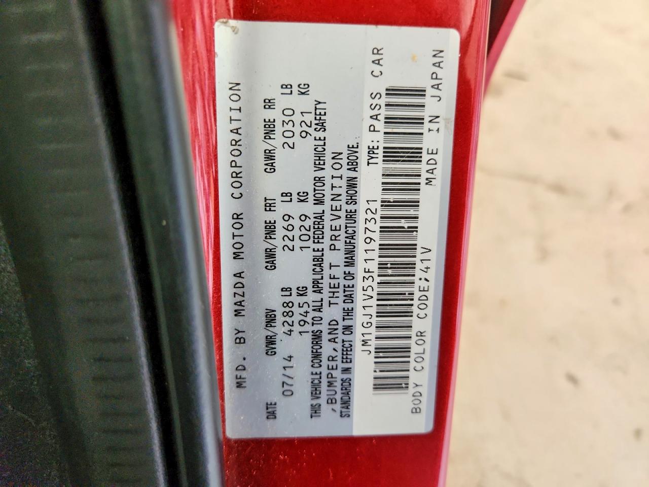 2015 Mazda 6 Touring Red vin: JM1GJ1V53F1197321