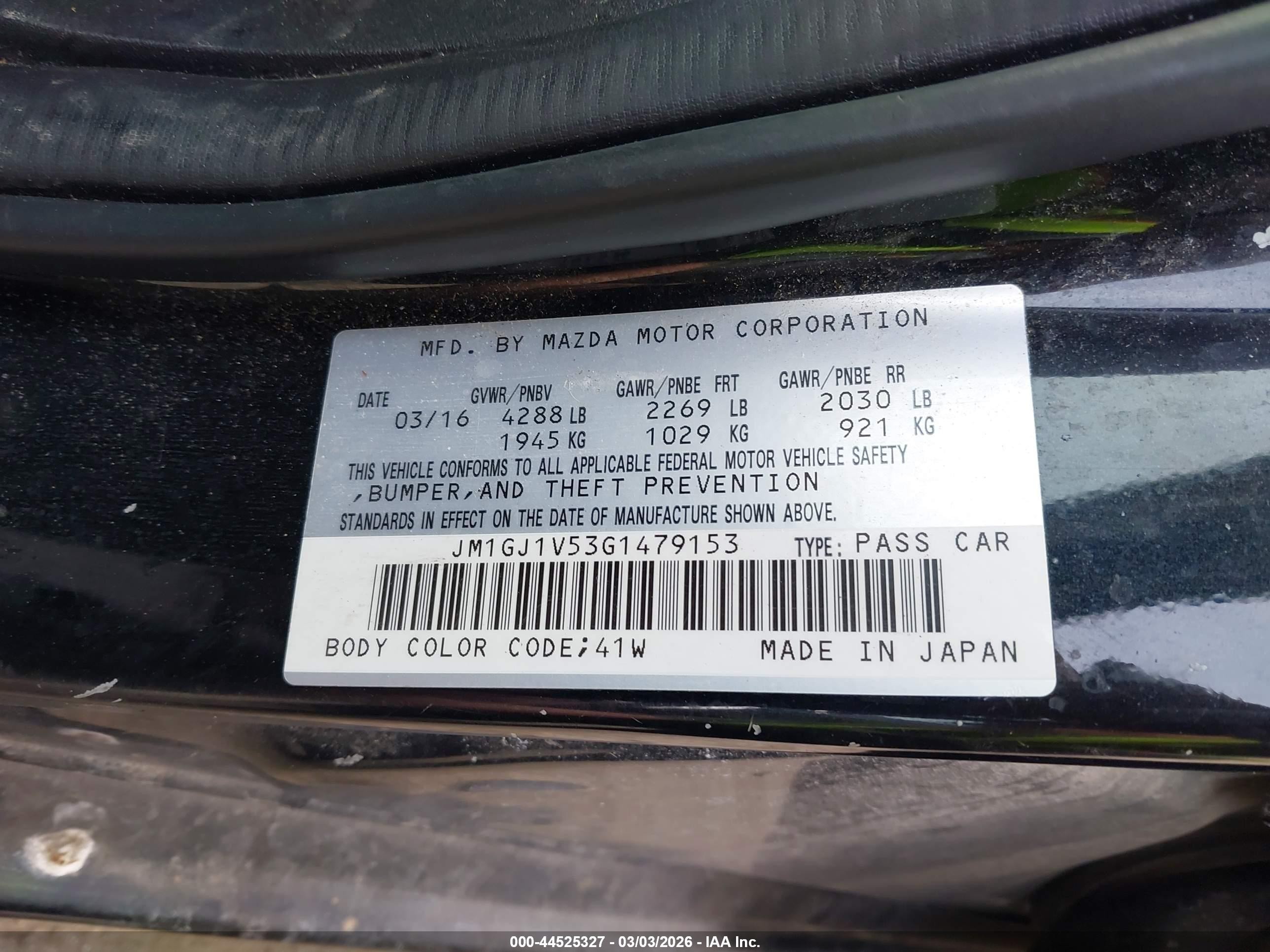 2016 Mazda Mazda6   Black vin: JM1GJ1V53G1479153