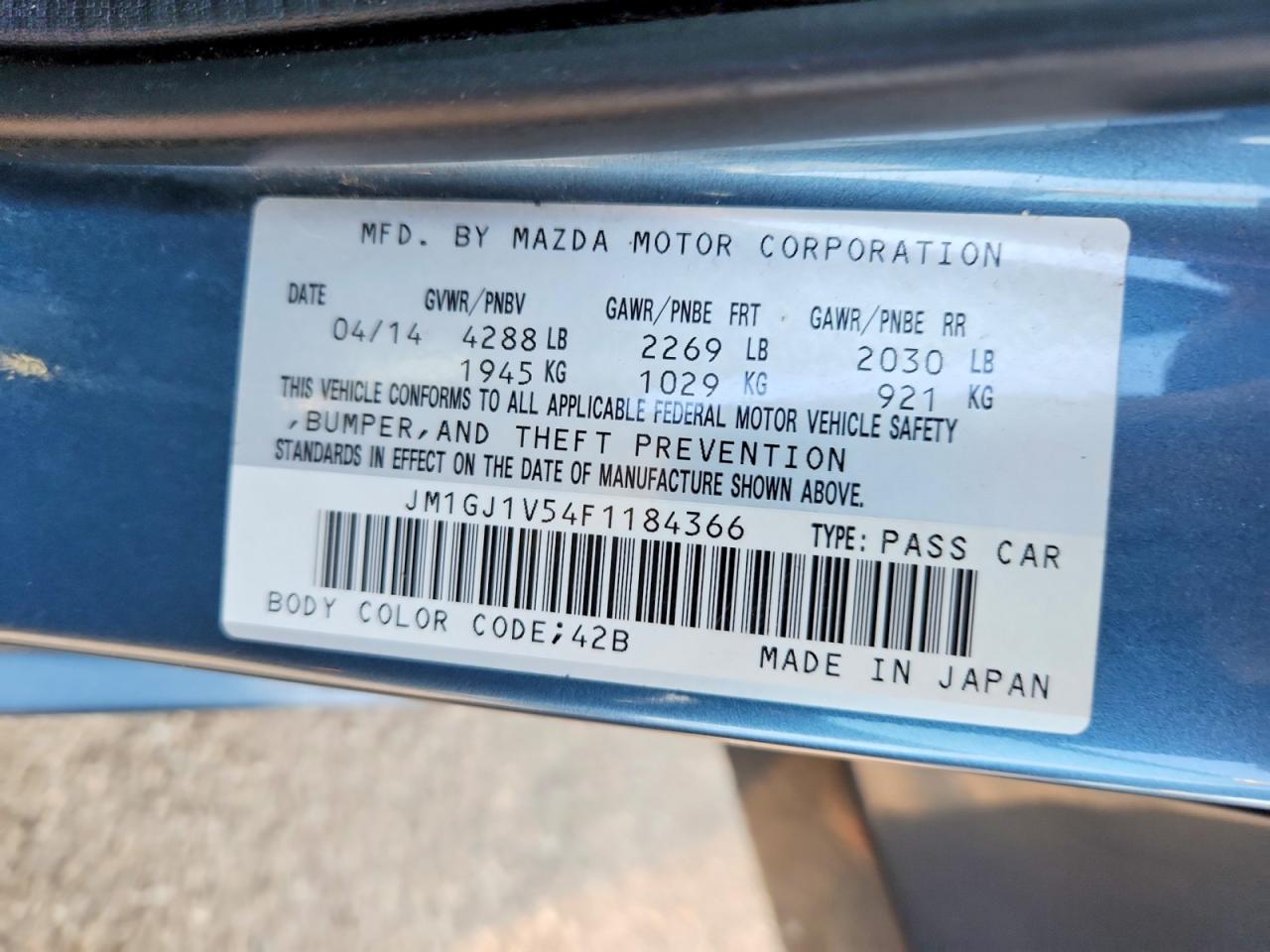 2015 Mazda 6 Touring Blue vin: JM1GJ1V54F1184366