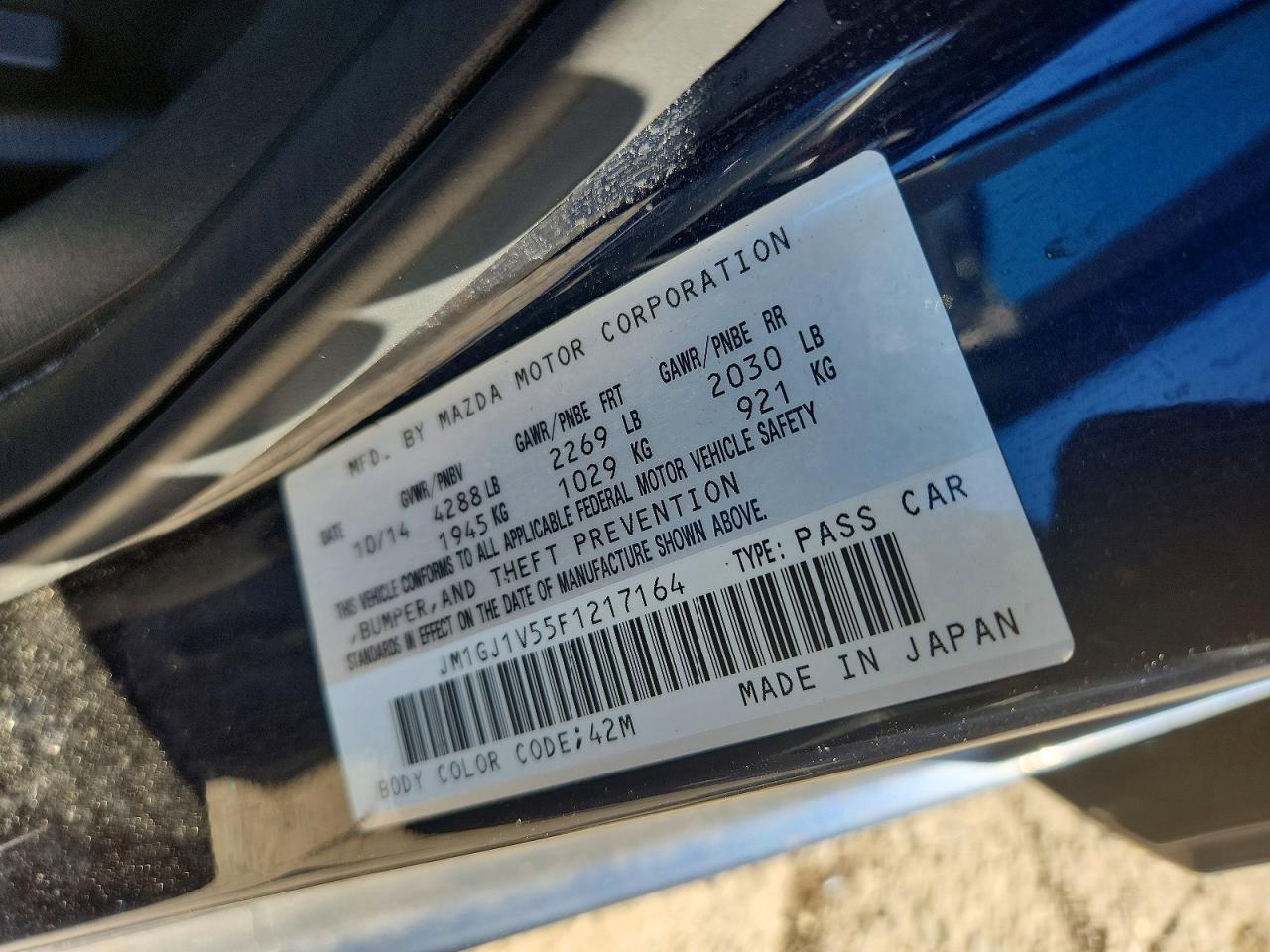 2015 Mazda 6 Touring Blue vin: JM1GJ1V55F1217164