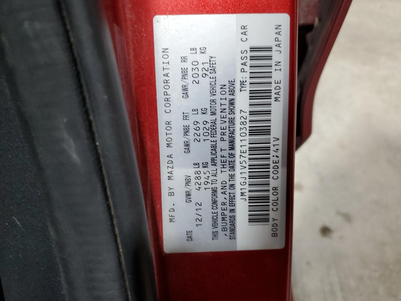 2014 Mazda 6 Touring Red vin: JM1GJ1V57E1103827