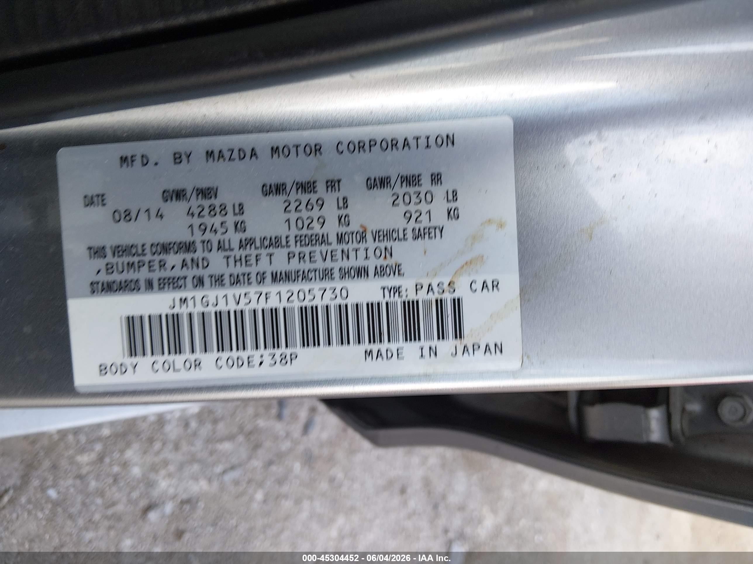 2015 Mazda Mazda6 I Touring Silver vin: JM1GJ1V57F1205730