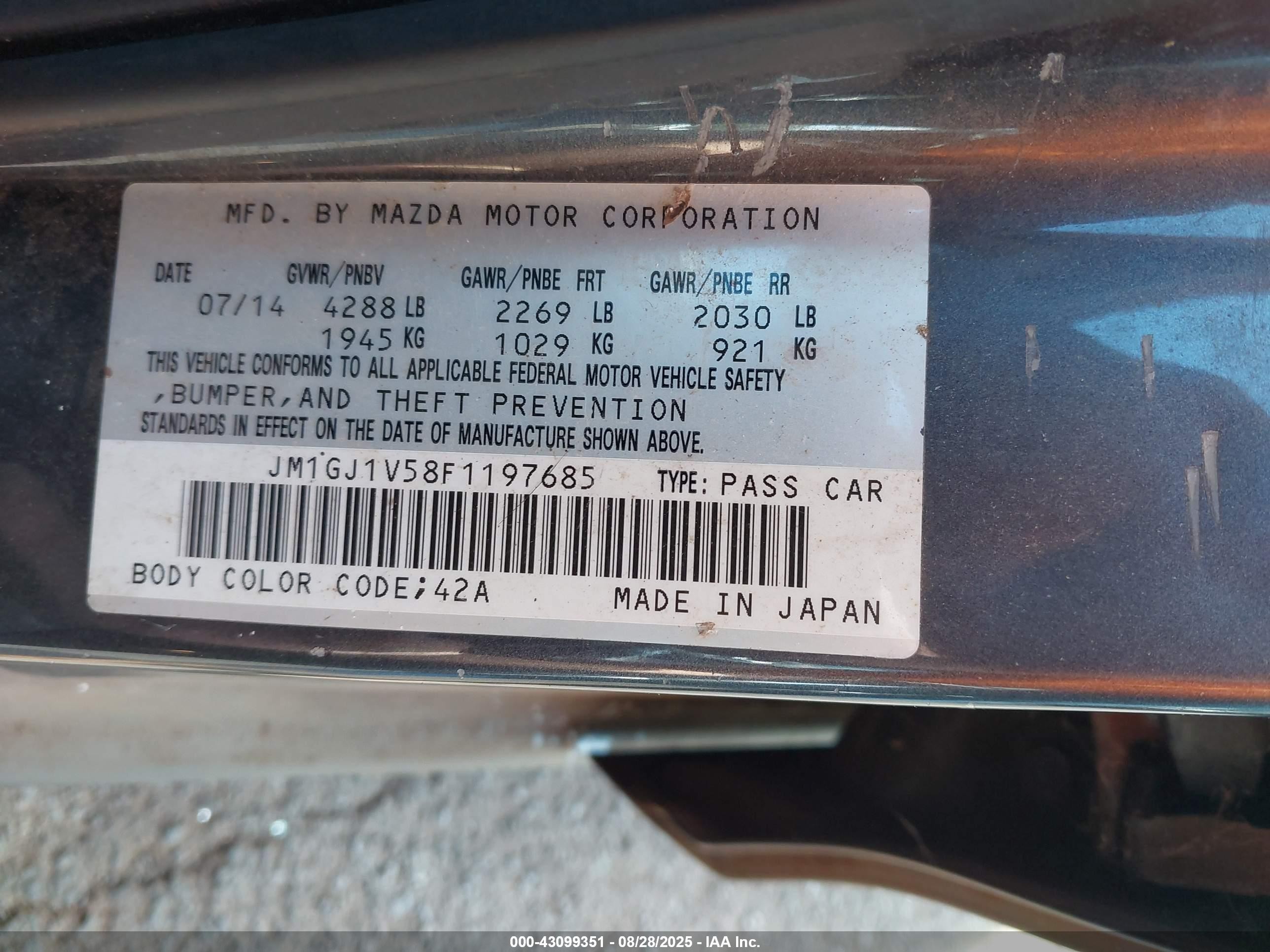 2015 Mazda Mazda6 I Touring Black vin: JM1GJ1V58F1197685