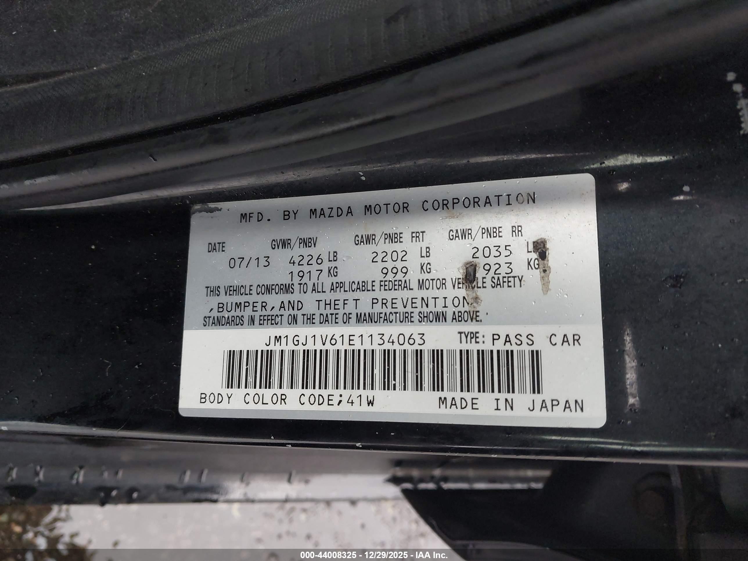 2014 Mazda Mazda6 I Touring Black vin: JM1GJ1V61E1134063