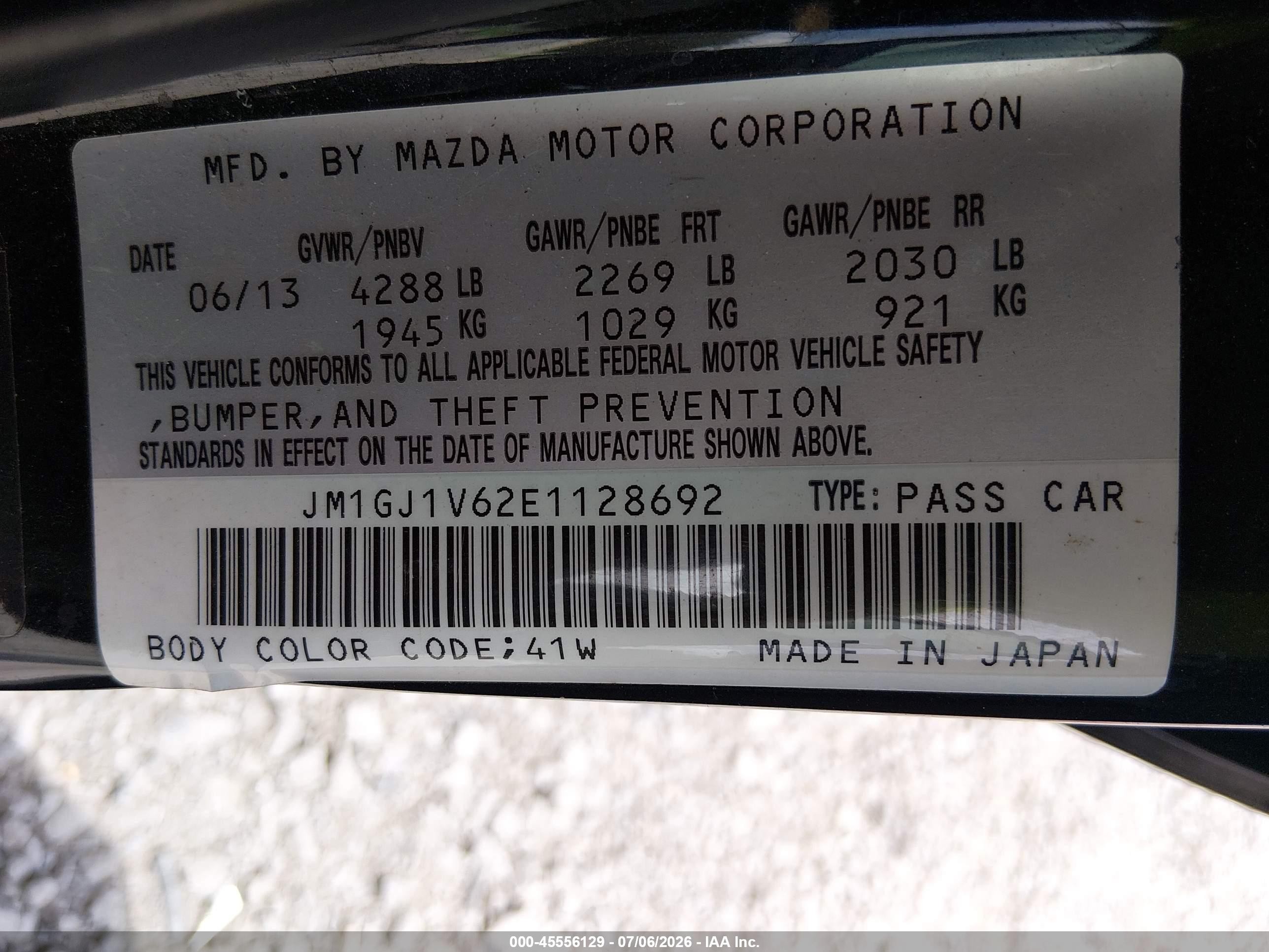2014 Mazda Mazda6   Black vin: JM1GJ1V62E1128692