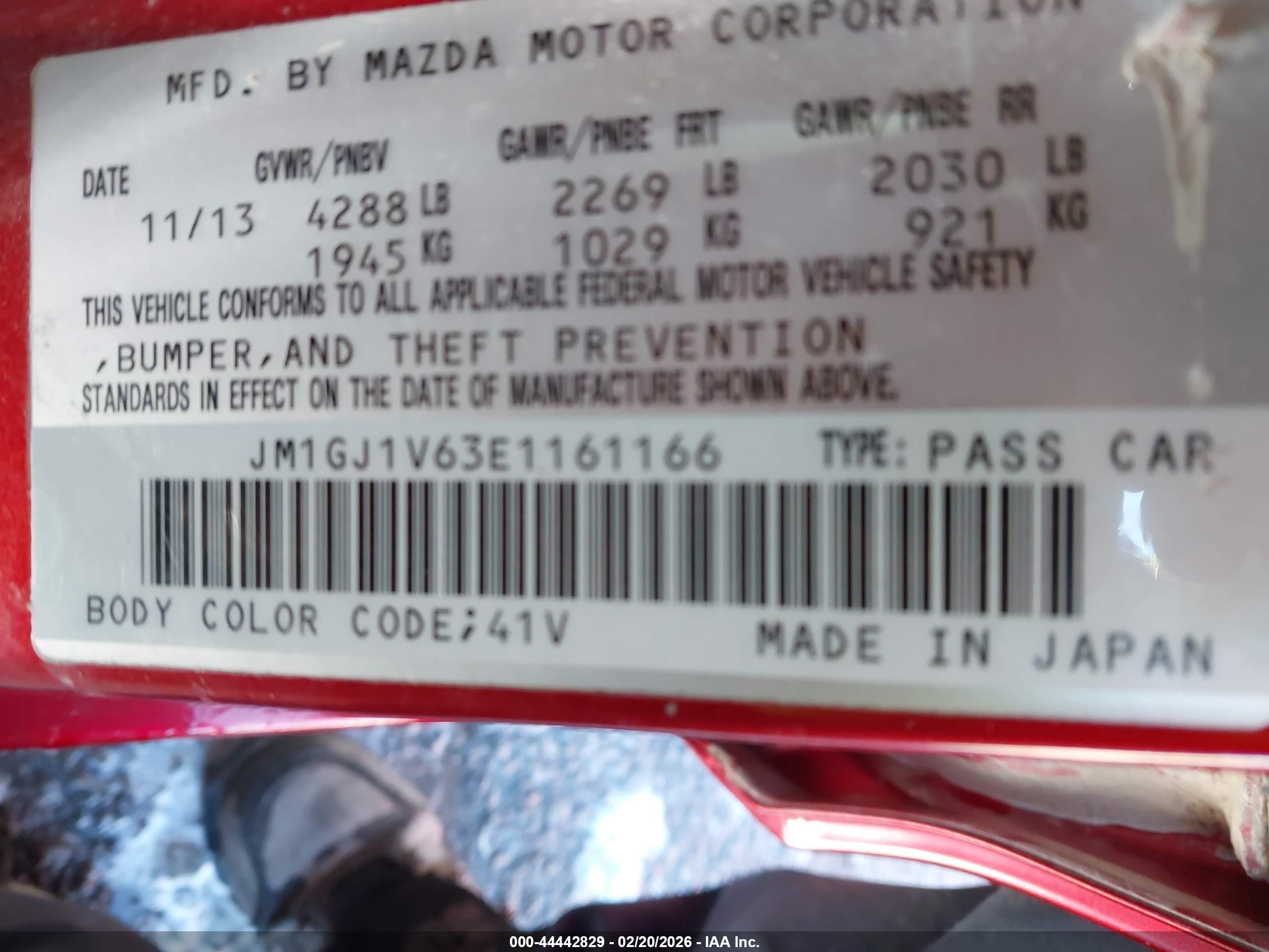 2014 Mazda Mazda6 I Touring Red vin: JM1GJ1V63E1161166