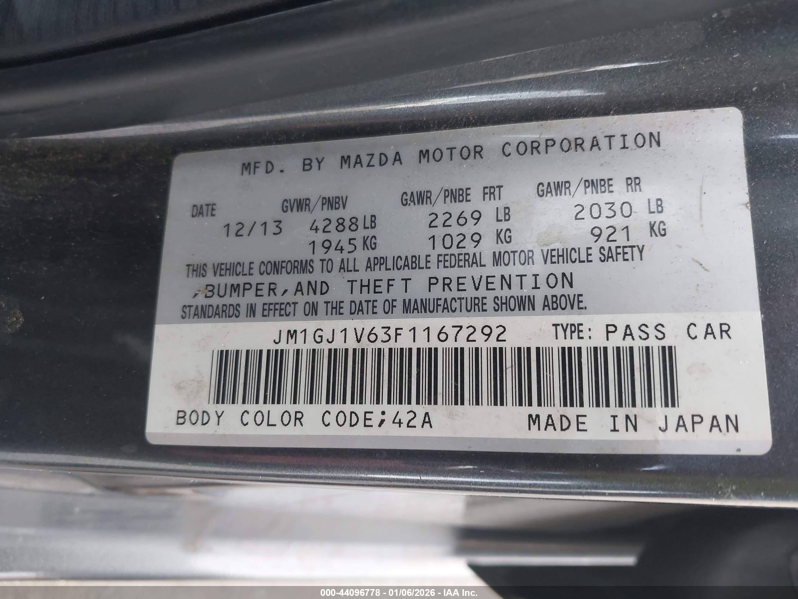 2015 Mazda Mazda6   Gray vin: JM1GJ1V63F1167292