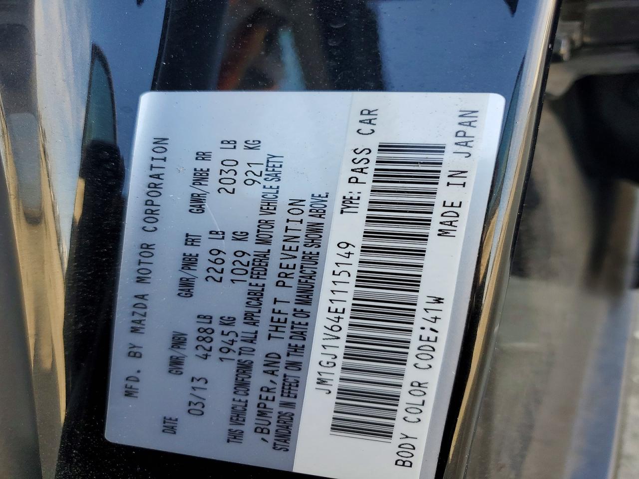 2014 Mazda 6 Touring Black vin: JM1GJ1V64E1115149