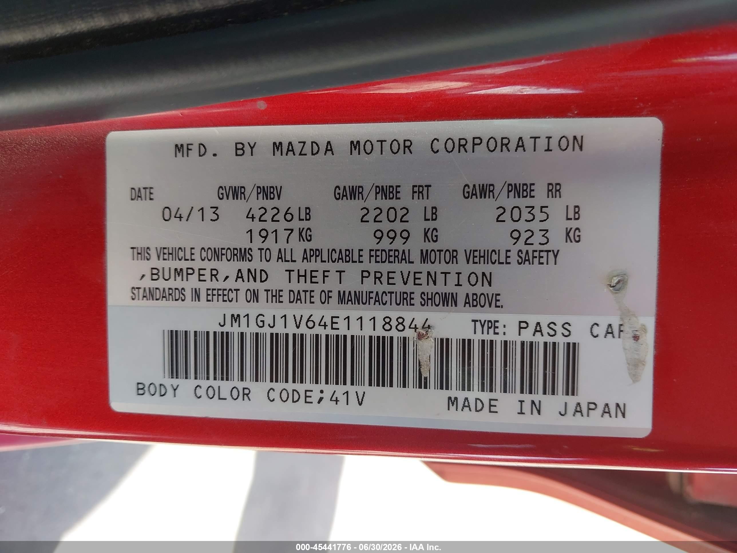 2014 Mazda Mazda6 I Touring Red vin: JM1GJ1V64E1118844