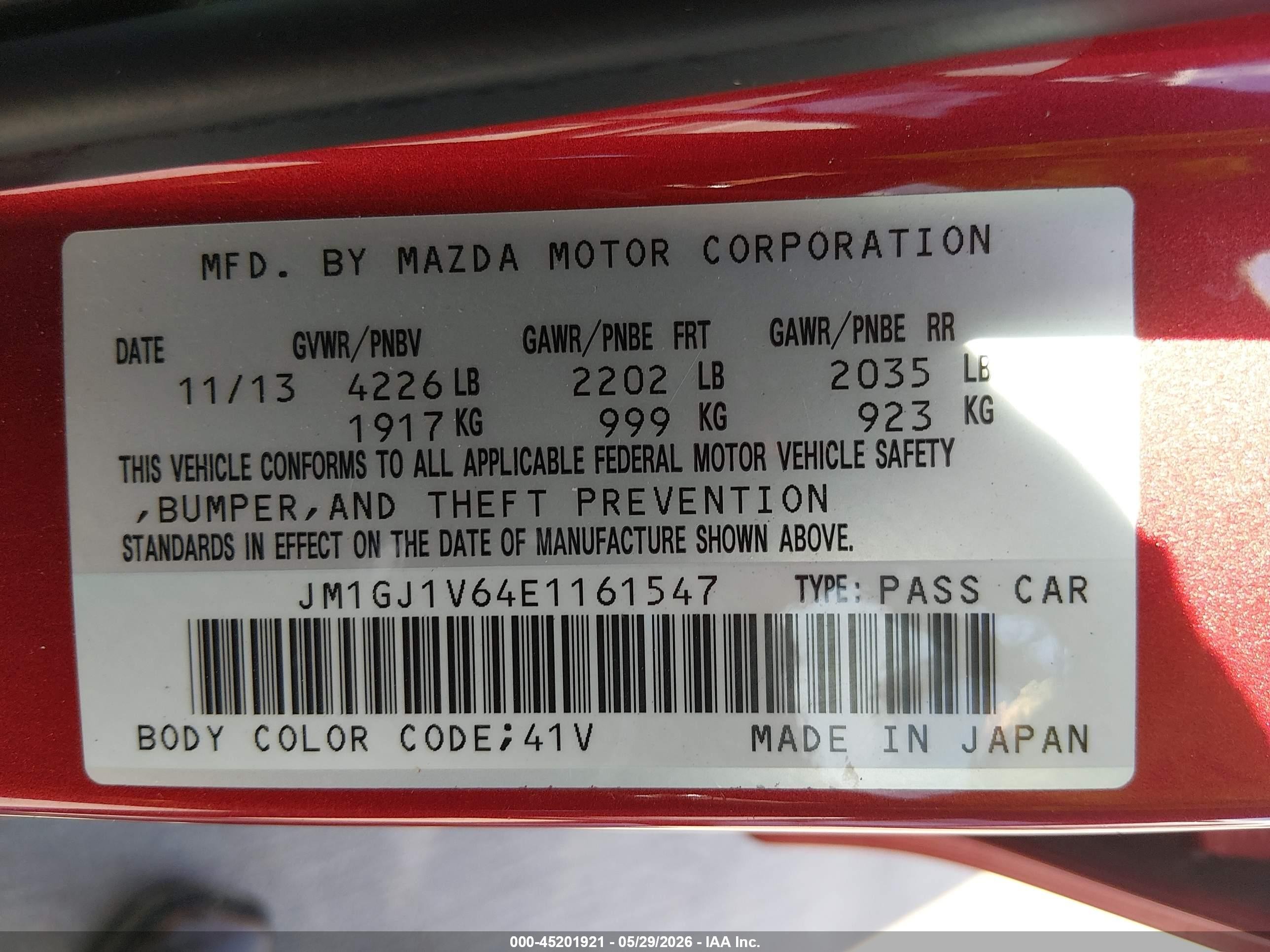 2014 Mazda Mazda6 I Touring Red vin: JM1GJ1V64E1161547