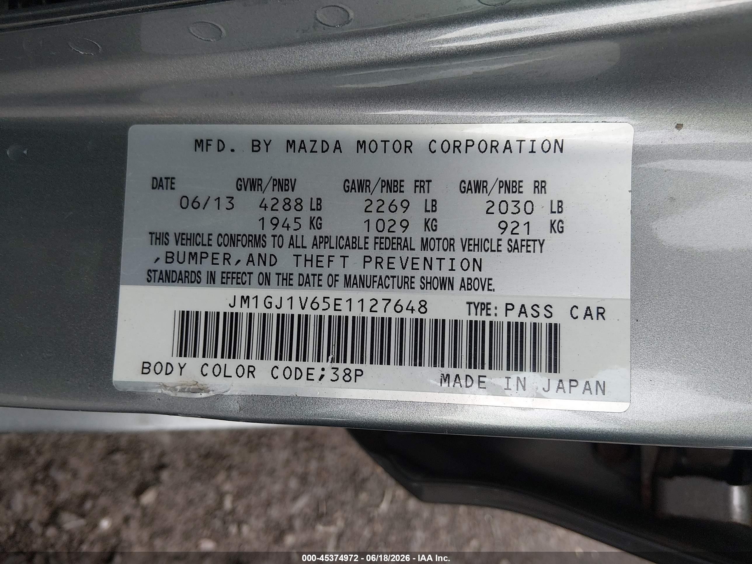 2014 Mazda Mazda6 I Touring Серебряный vin: JM1GJ1V65E1127648