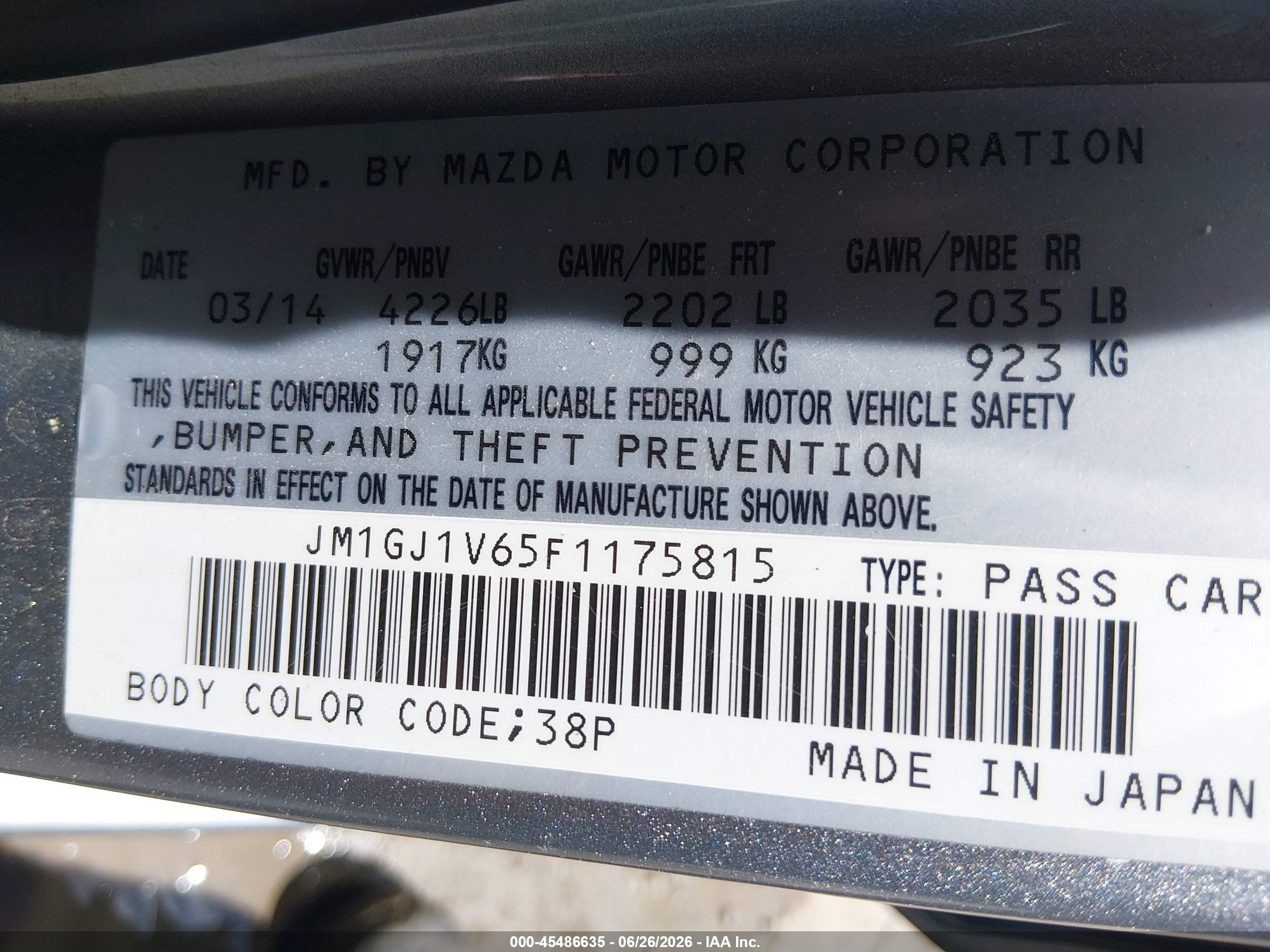 2015 Mazda Mazda6 I Touring Silver vin: JM1GJ1V65F1175815