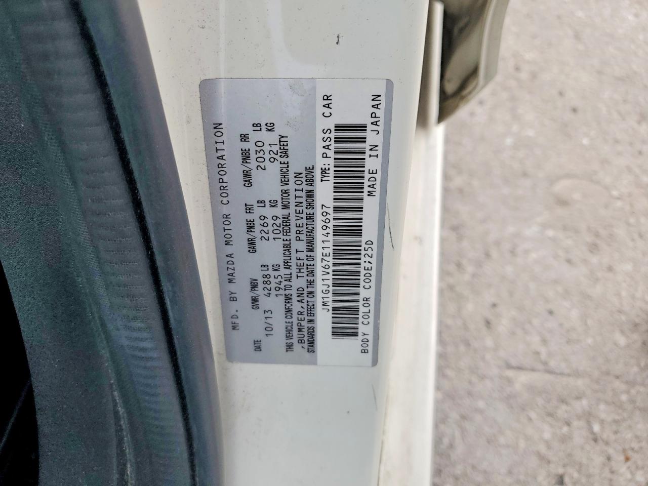 2014 Mazda 6 Touring White vin: JM1GJ1V67E1149697