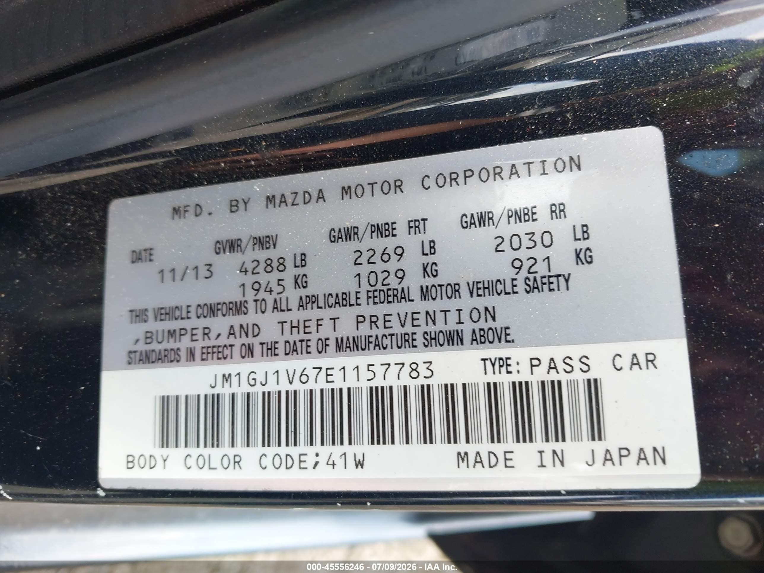 2014 Mazda Mazda6 I Touring Black vin: JM1GJ1V67E1157783