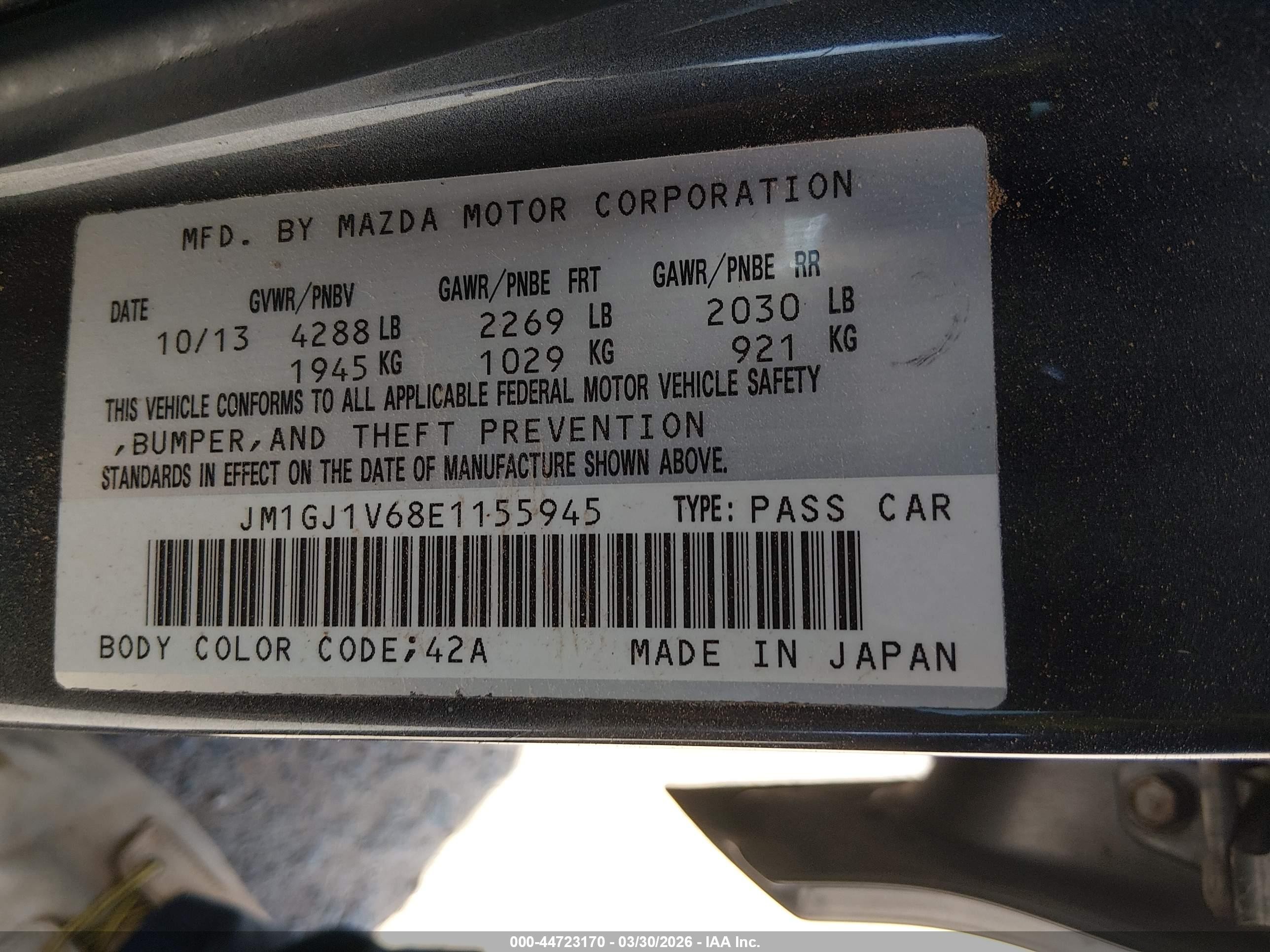 2014 Mazda Mazda6 I Touring Gray vin: JM1GJ1V68E1155945