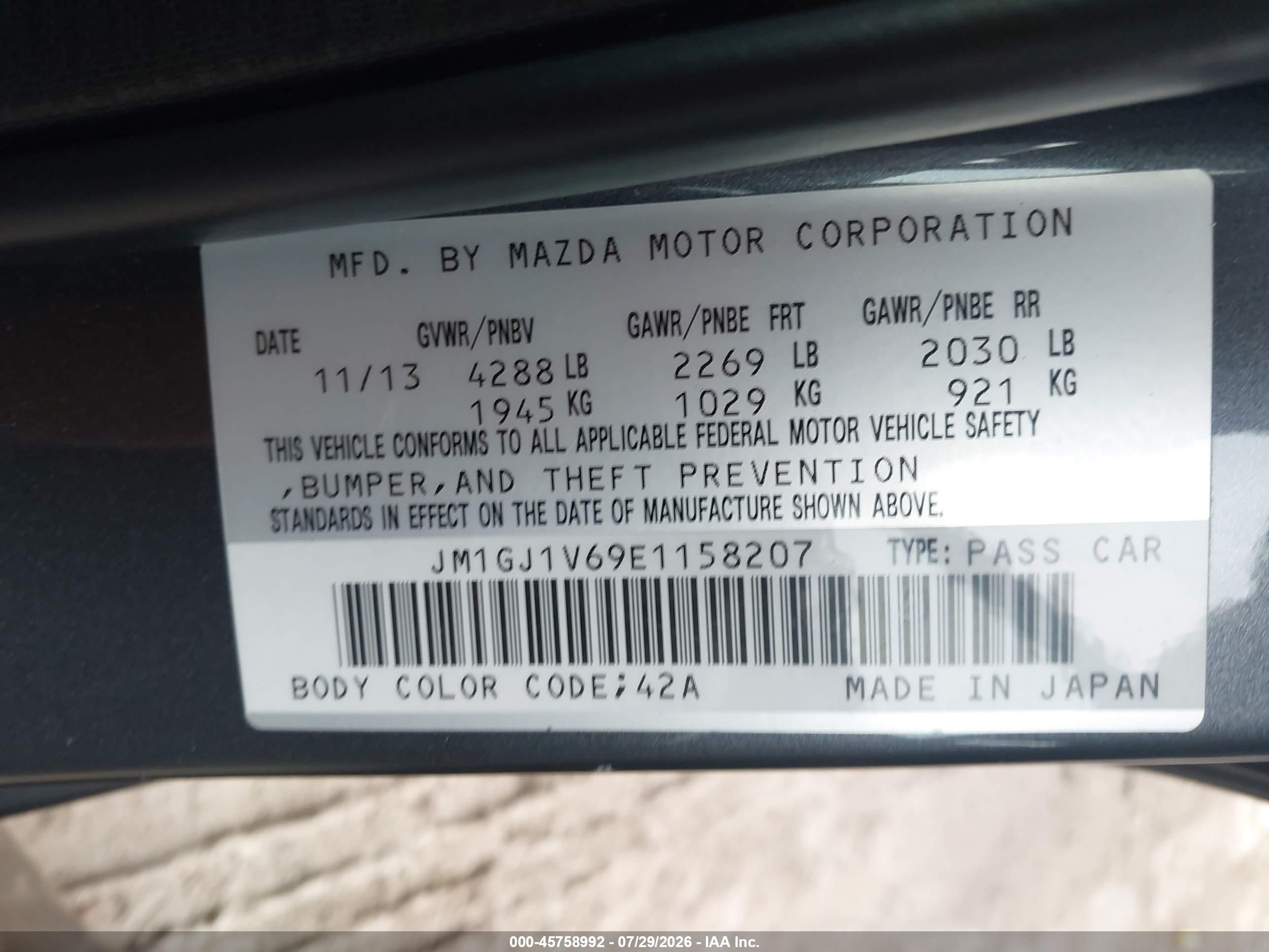 2014 Mazda Mazda6 I Touring Gray vin: JM1GJ1V69E1158207