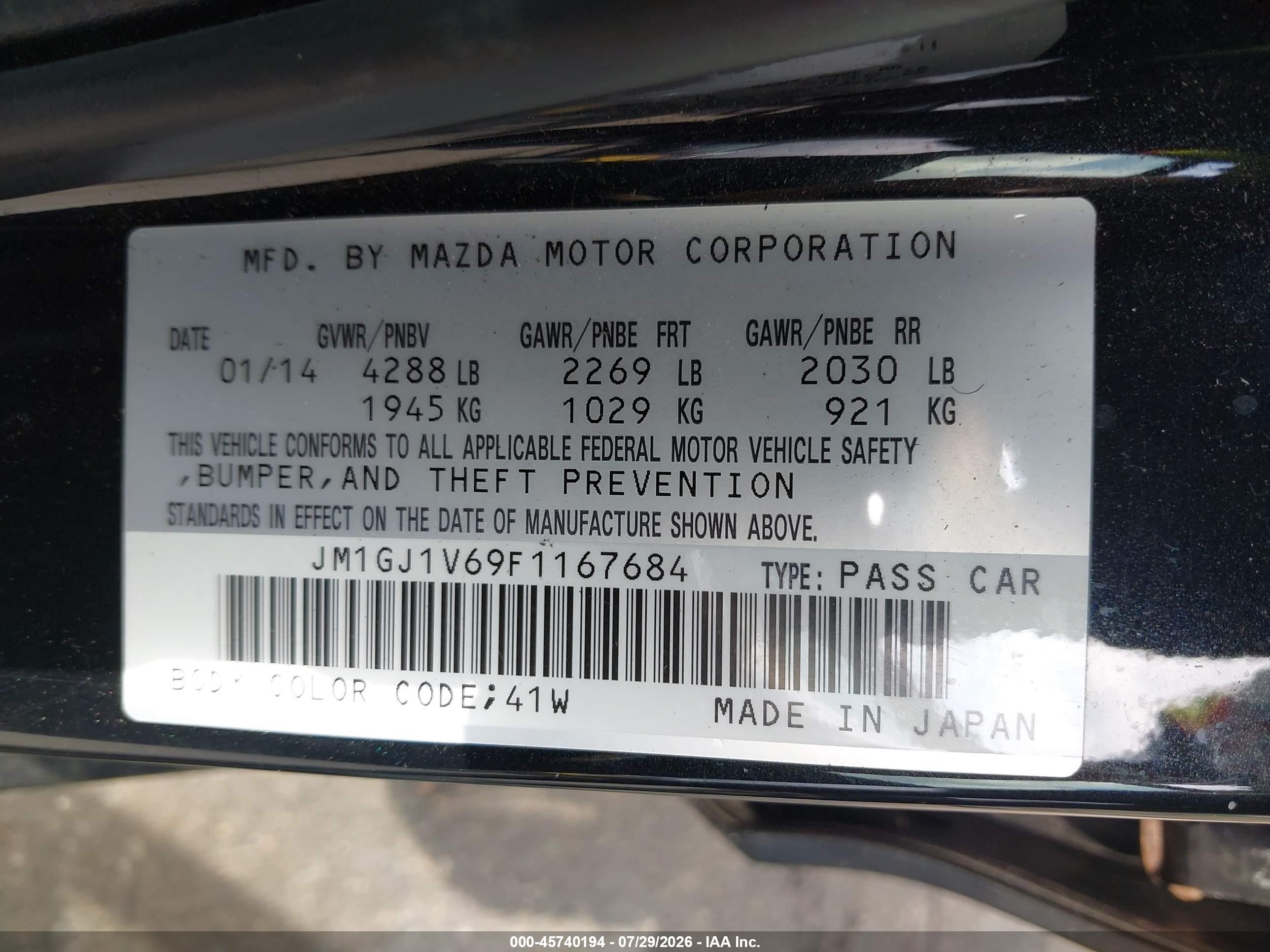 2015 Mazda Mazda6   Black vin: JM1GJ1V69F1167684