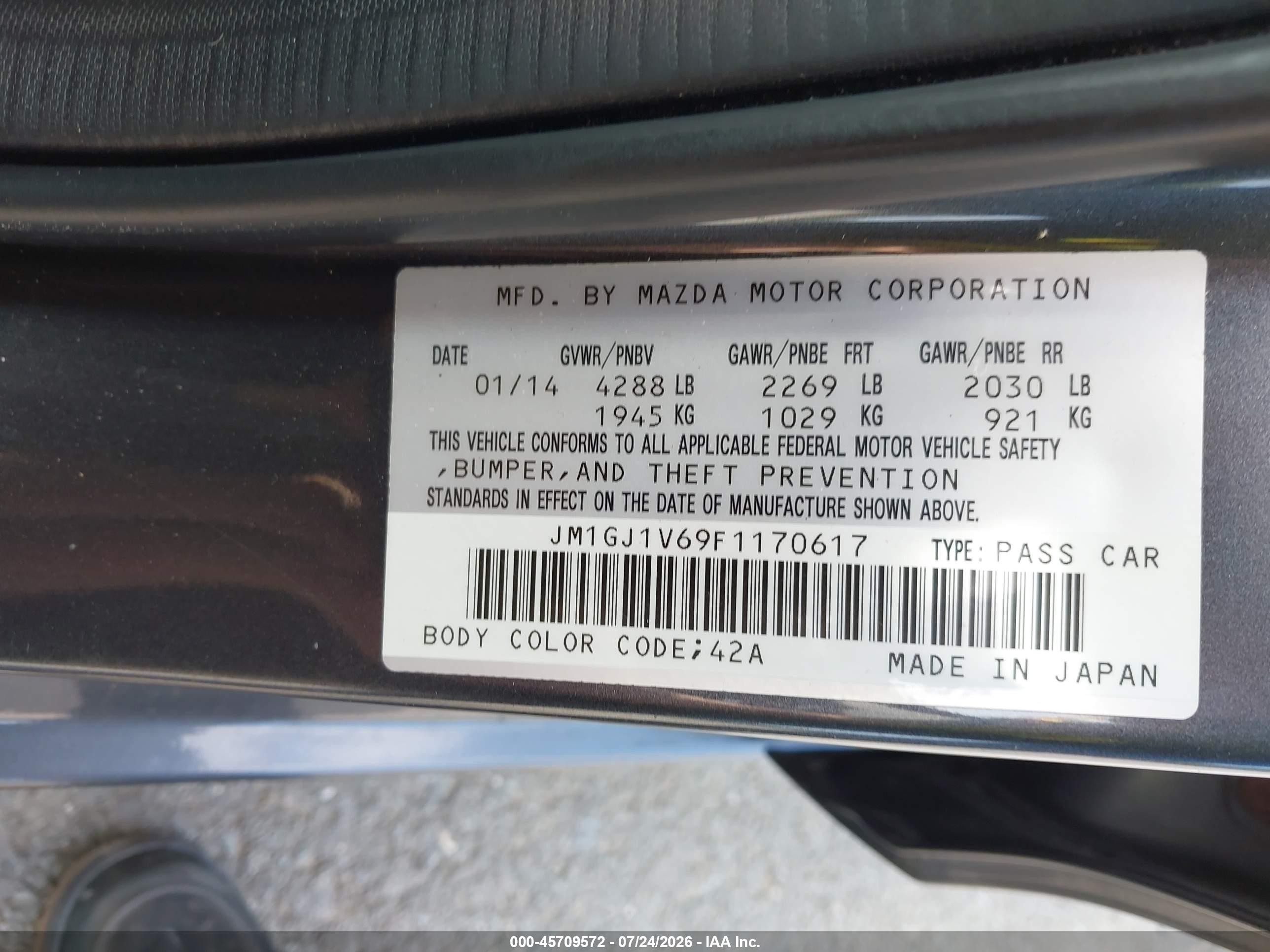 2015 Mazda Mazda6 I Touring Black vin: JM1GJ1V69F1170617