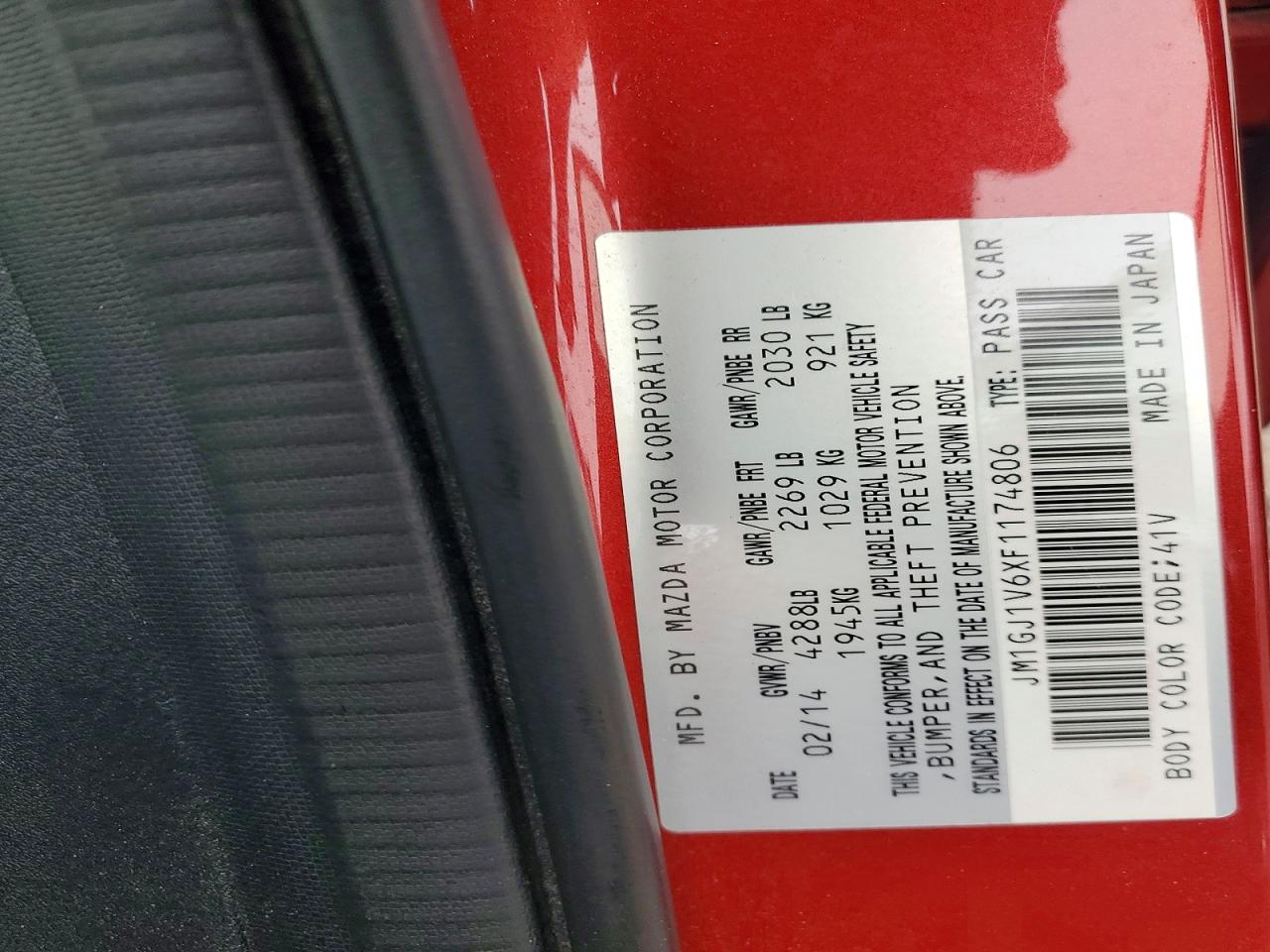 2015 Mazda 6 Touring Red vin: JM1GJ1V6XF1174806