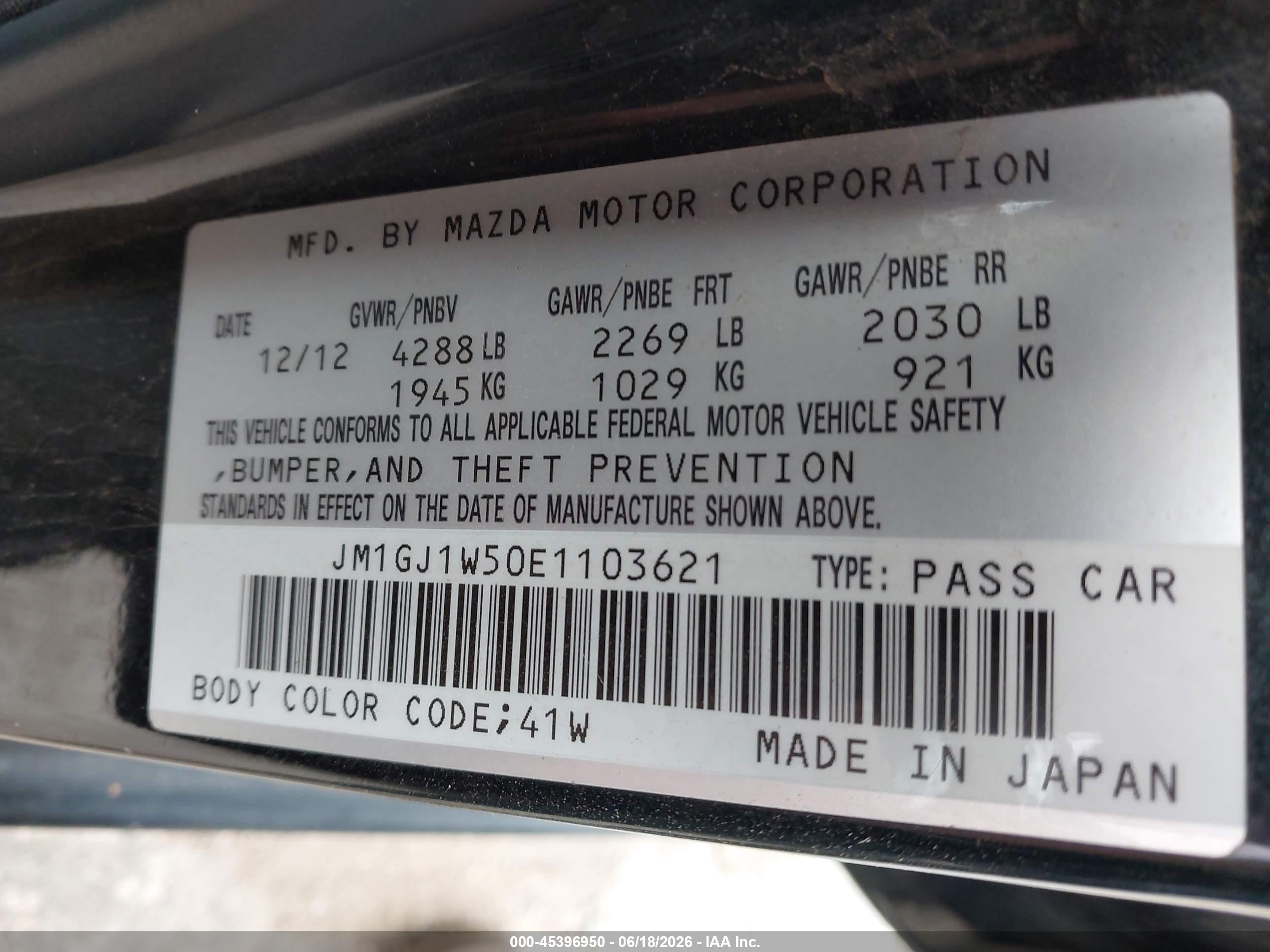 2014 Mazda Mazda6 I Grand Touring Black vin: JM1GJ1W50E1103621