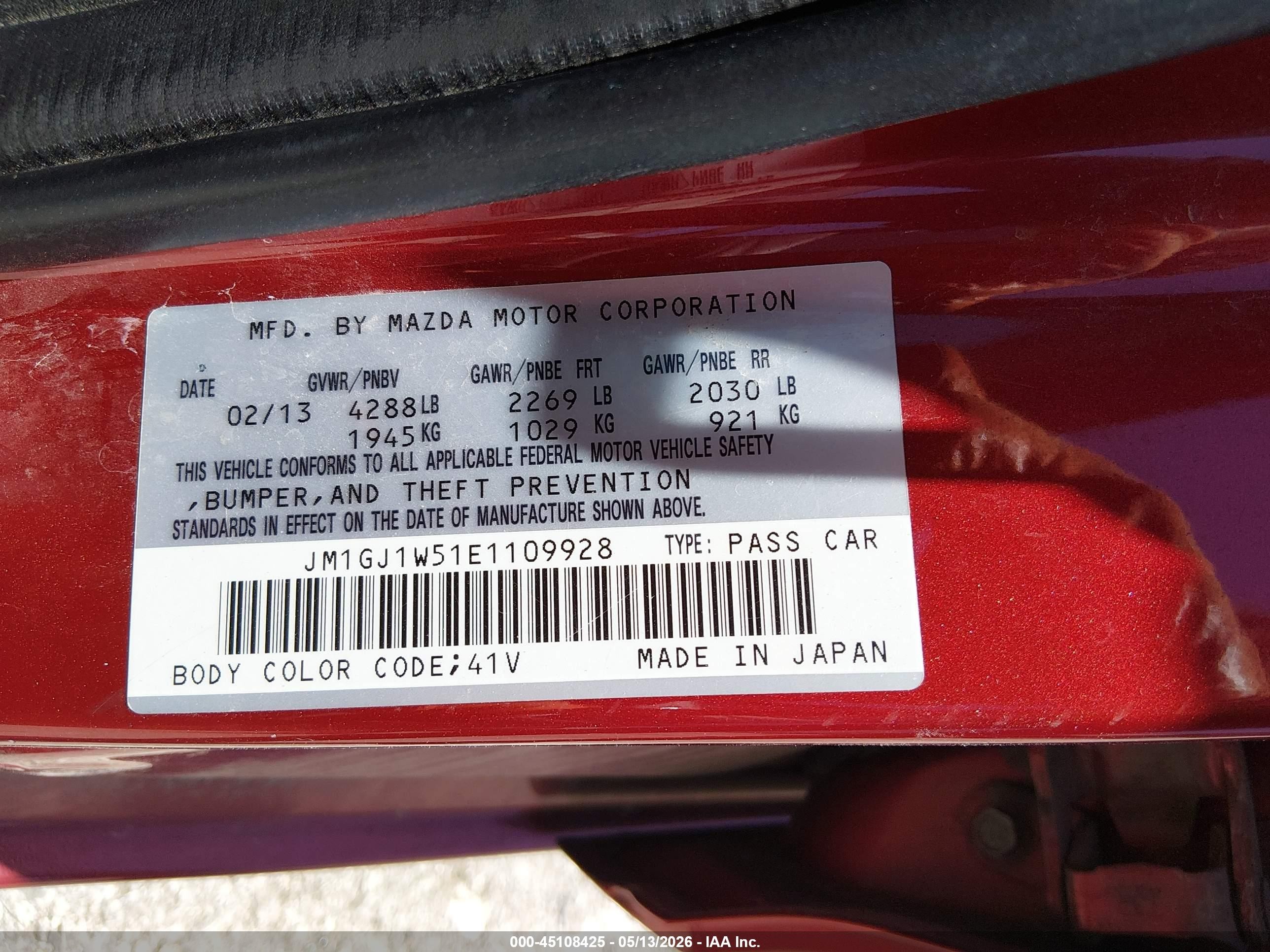 2014 Mazda Mazda6 I Grand Touring Red vin: JM1GJ1W51E1109928