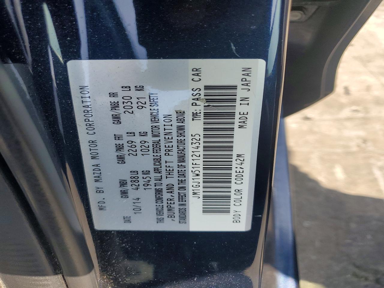 2015 Mazda 6 Grand Touring Blue vin: JM1GJ1W51F1214325