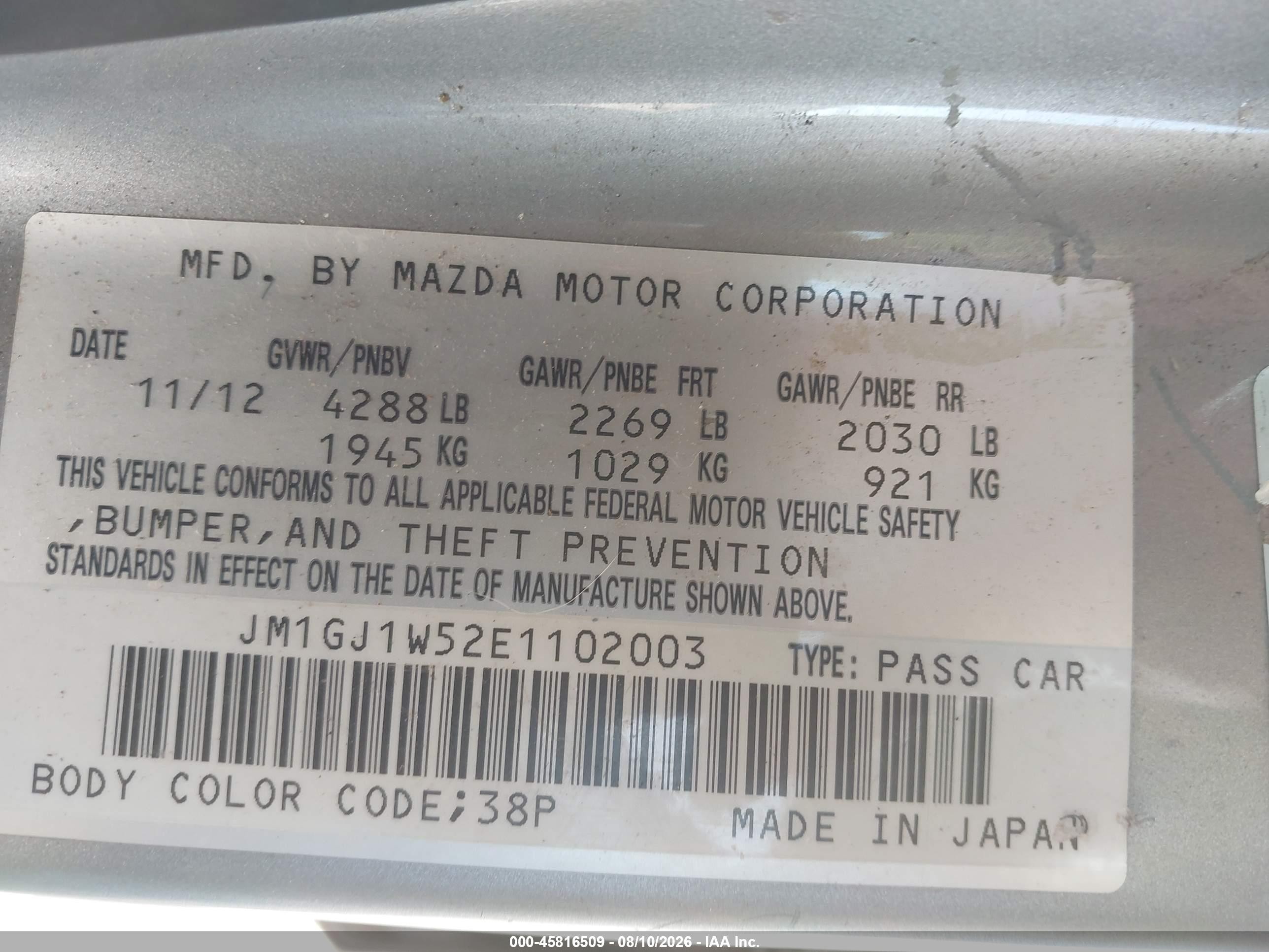 2014 Mazda Mazda6 I Grand Touring Silver vin: JM1GJ1W52E1102003