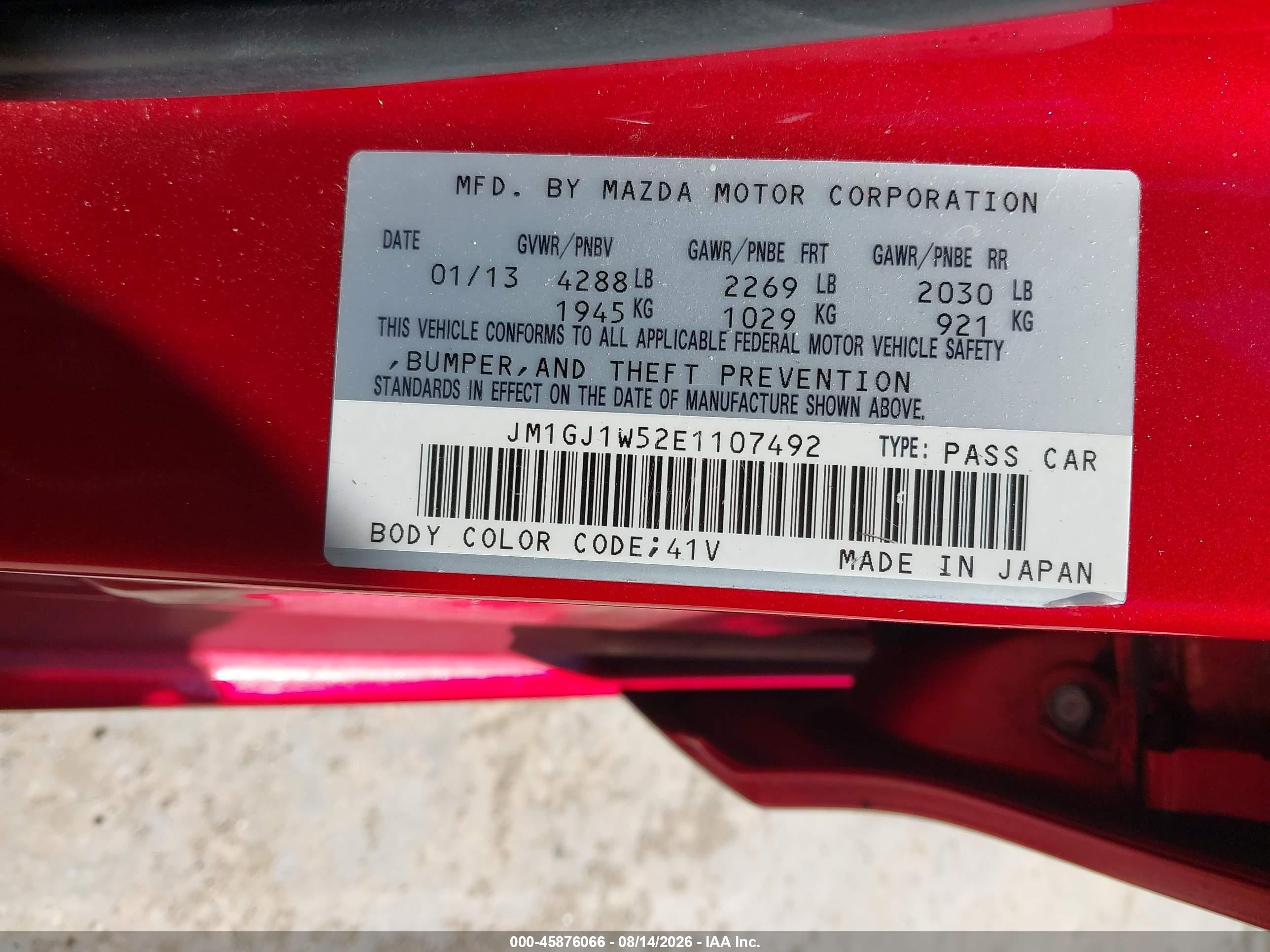 2014 Mazda Mazda6 I Grand Touring Красный vin: JM1GJ1W52E1107492