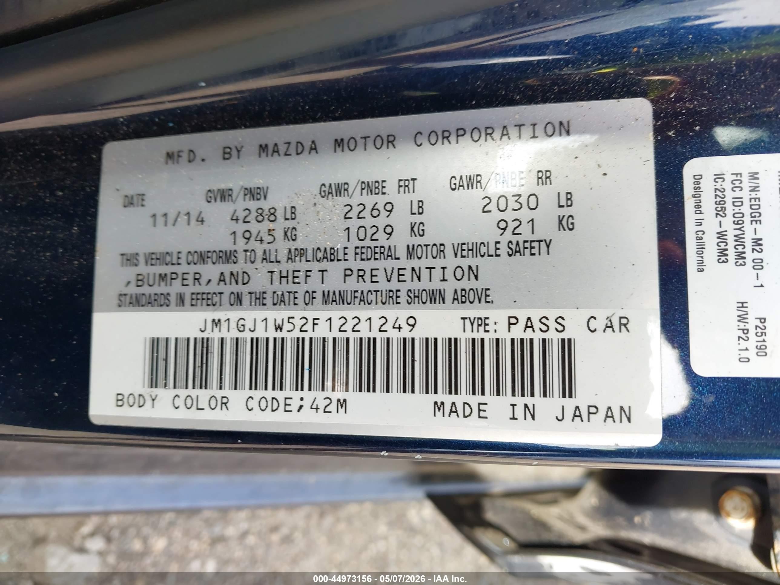 2015 Mazda Mazda6 I Grand Touring Blue vin: JM1GJ1W52F1221249