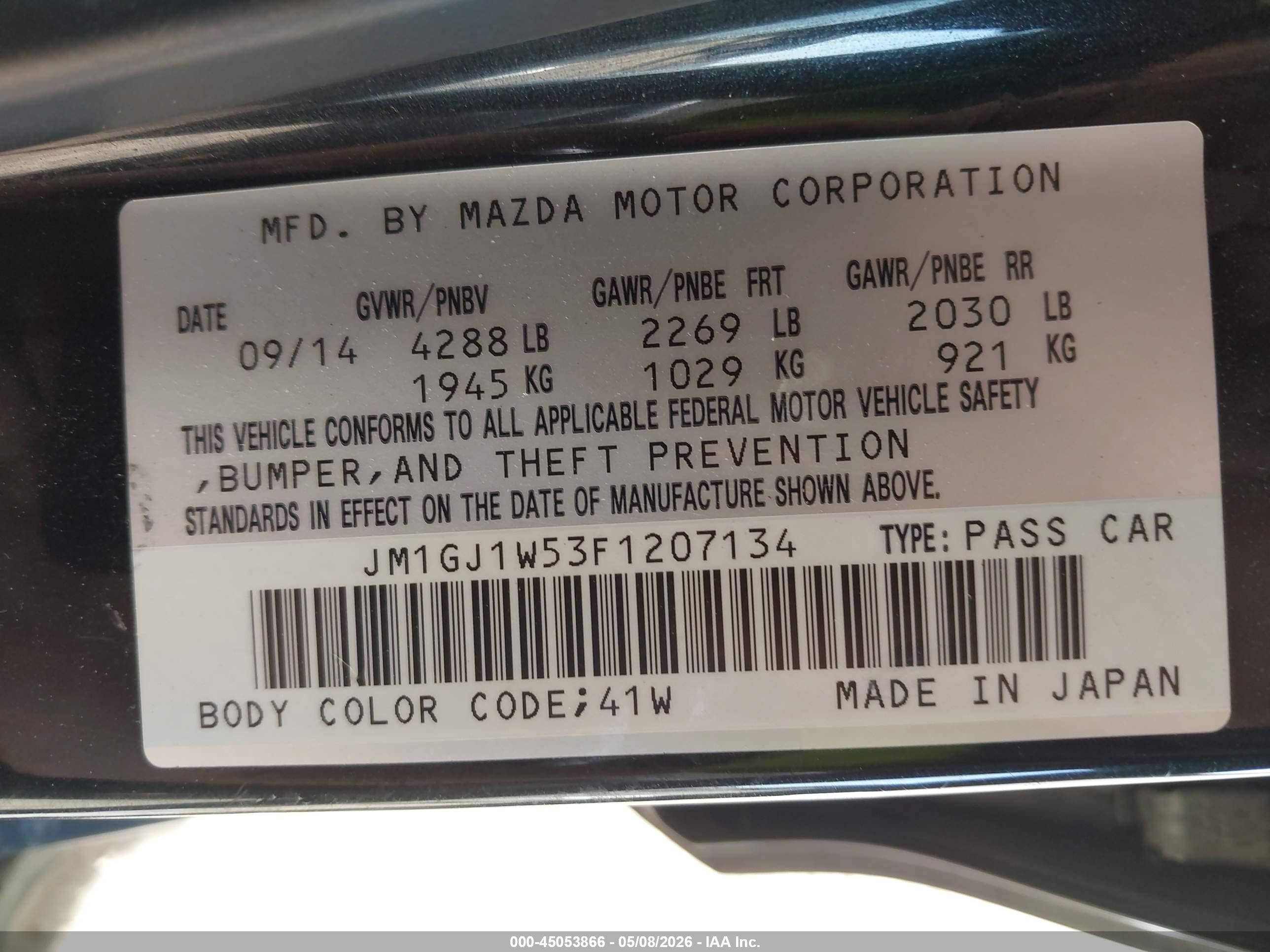 2015 Mazda Mazda6 I Grand Touring Black vin: JM1GJ1W53F1207134