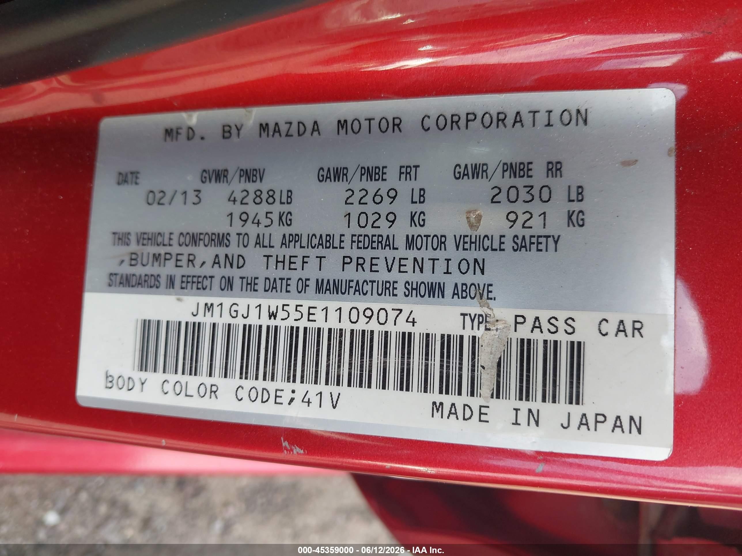 2014 Mazda Mazda6 I Grand Touring Red vin: JM1GJ1W55E1109074