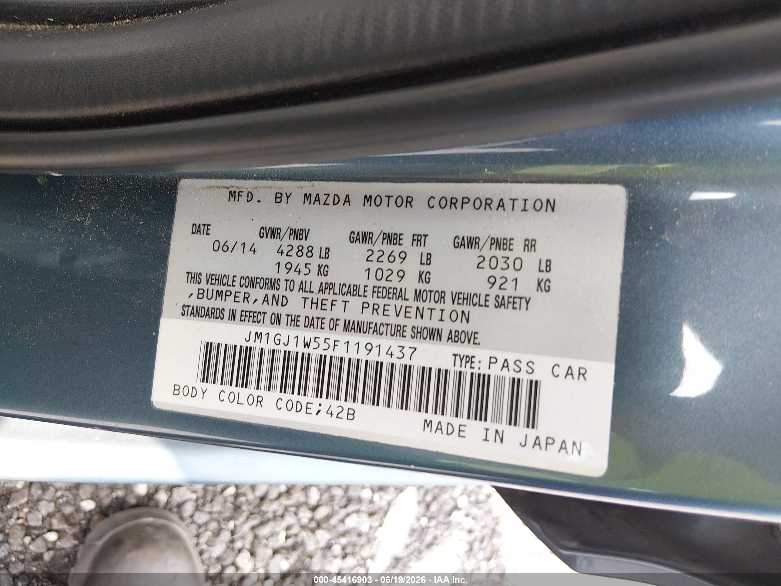 2015 Mazda Mazda6 I Grand Touring Blue vin: JM1GJ1W55F1191437
