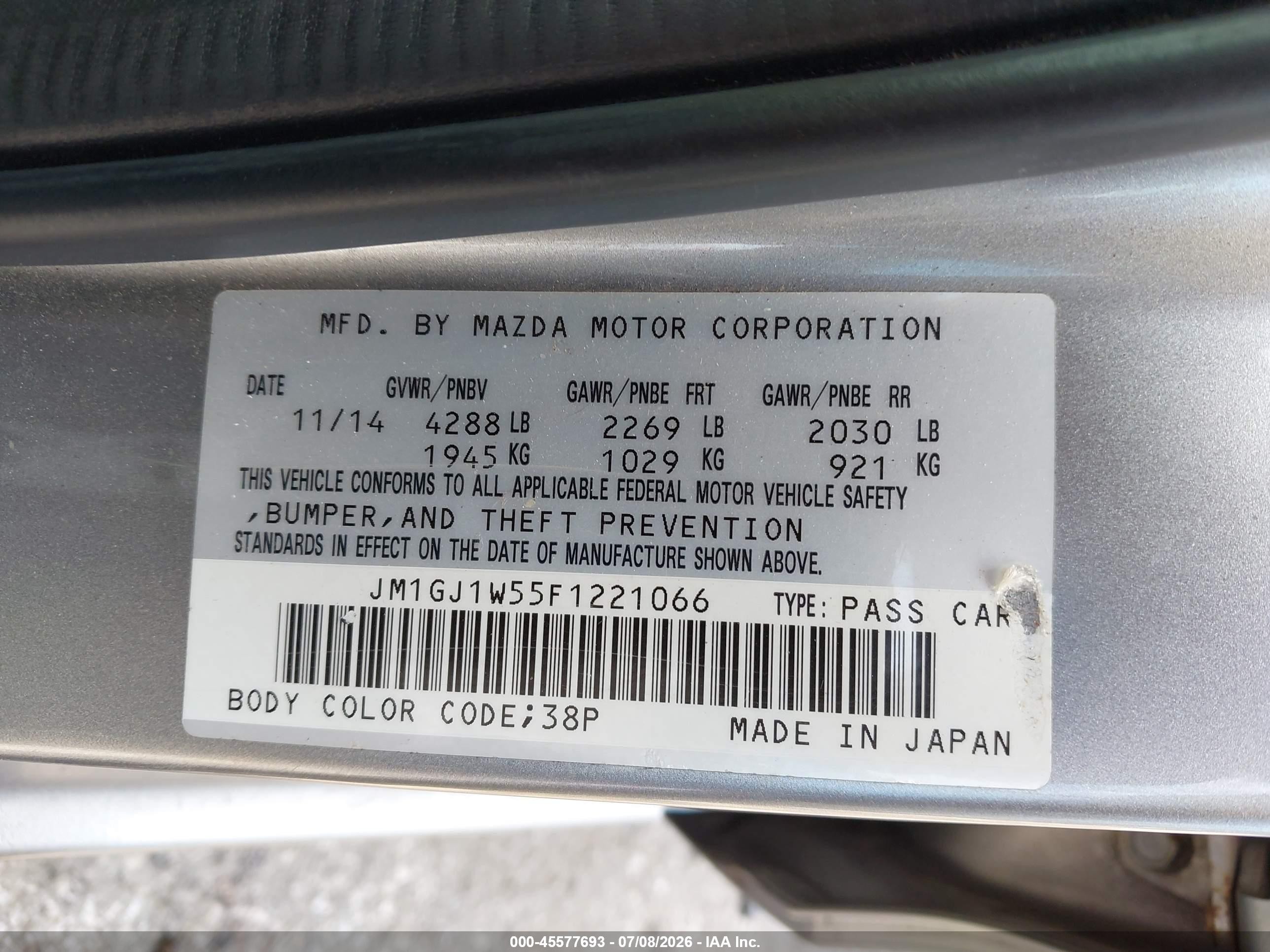 2015 Mazda Mazda6 I Grand Touring Silver vin: JM1GJ1W55F1221066