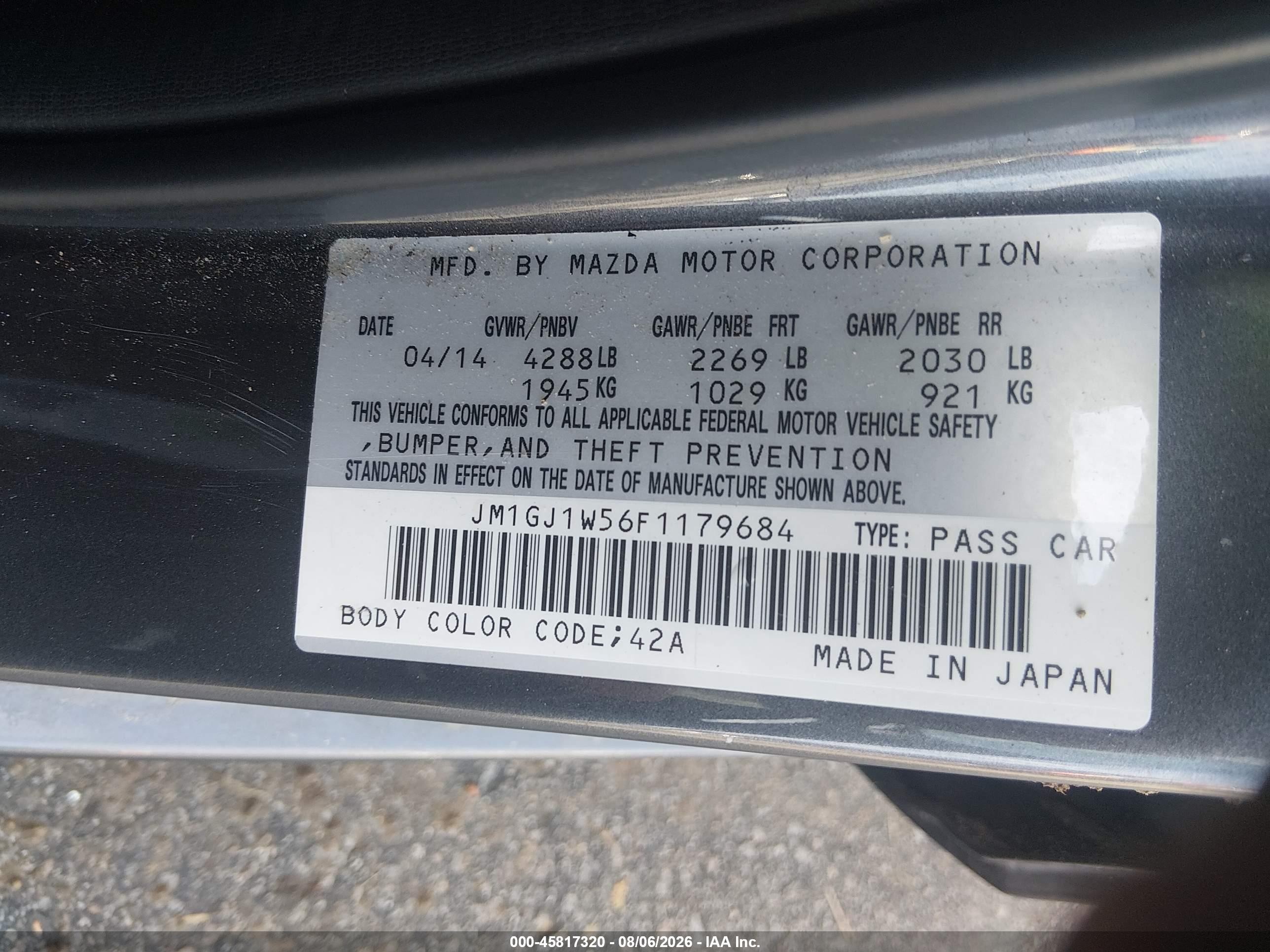 2015 Mazda Mazda6 I Grand Touring Black vin: JM1GJ1W56F1179684