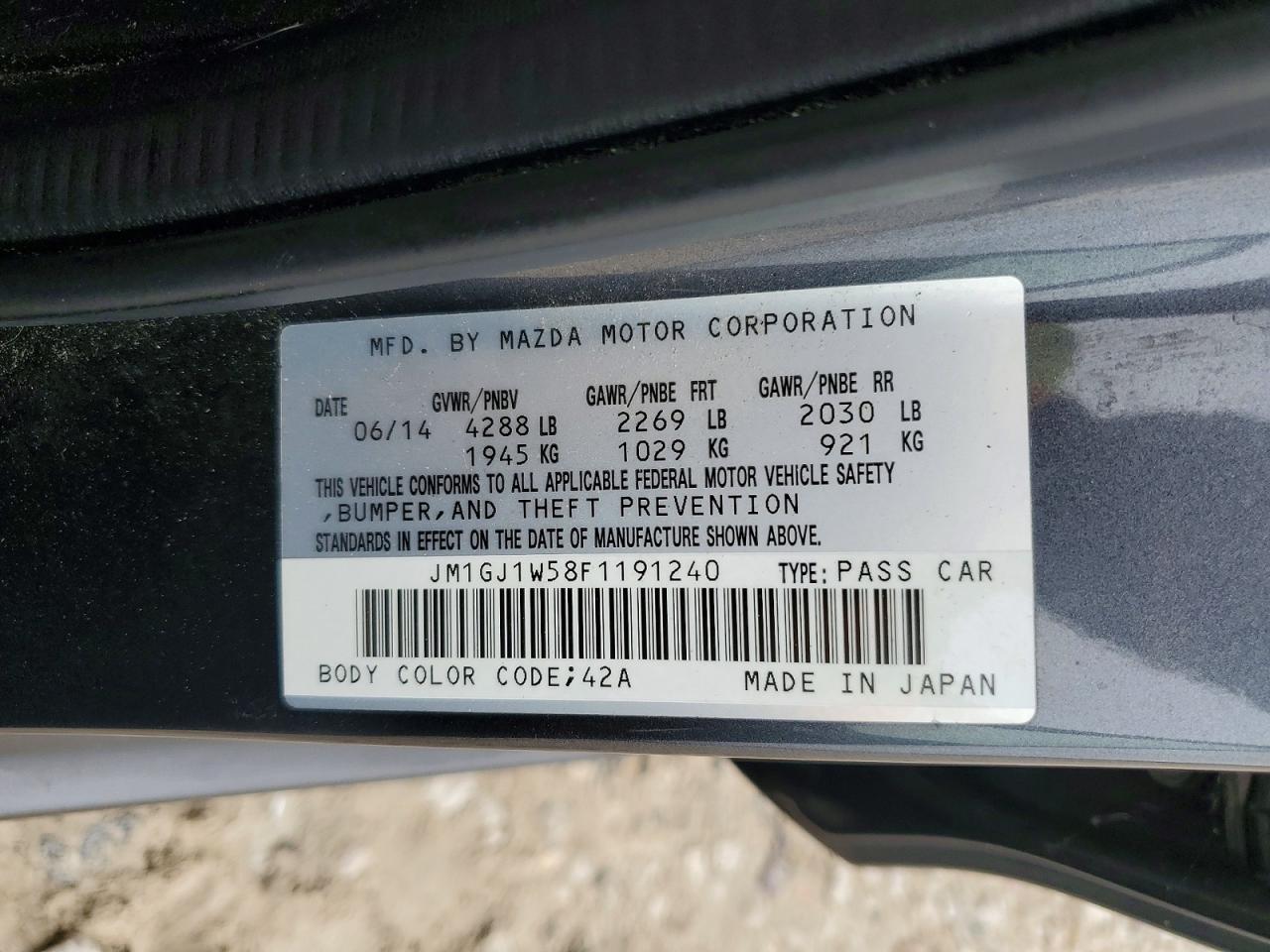 2015 Mazda 6 Gray vin: JM1GJ1W58F1191240
