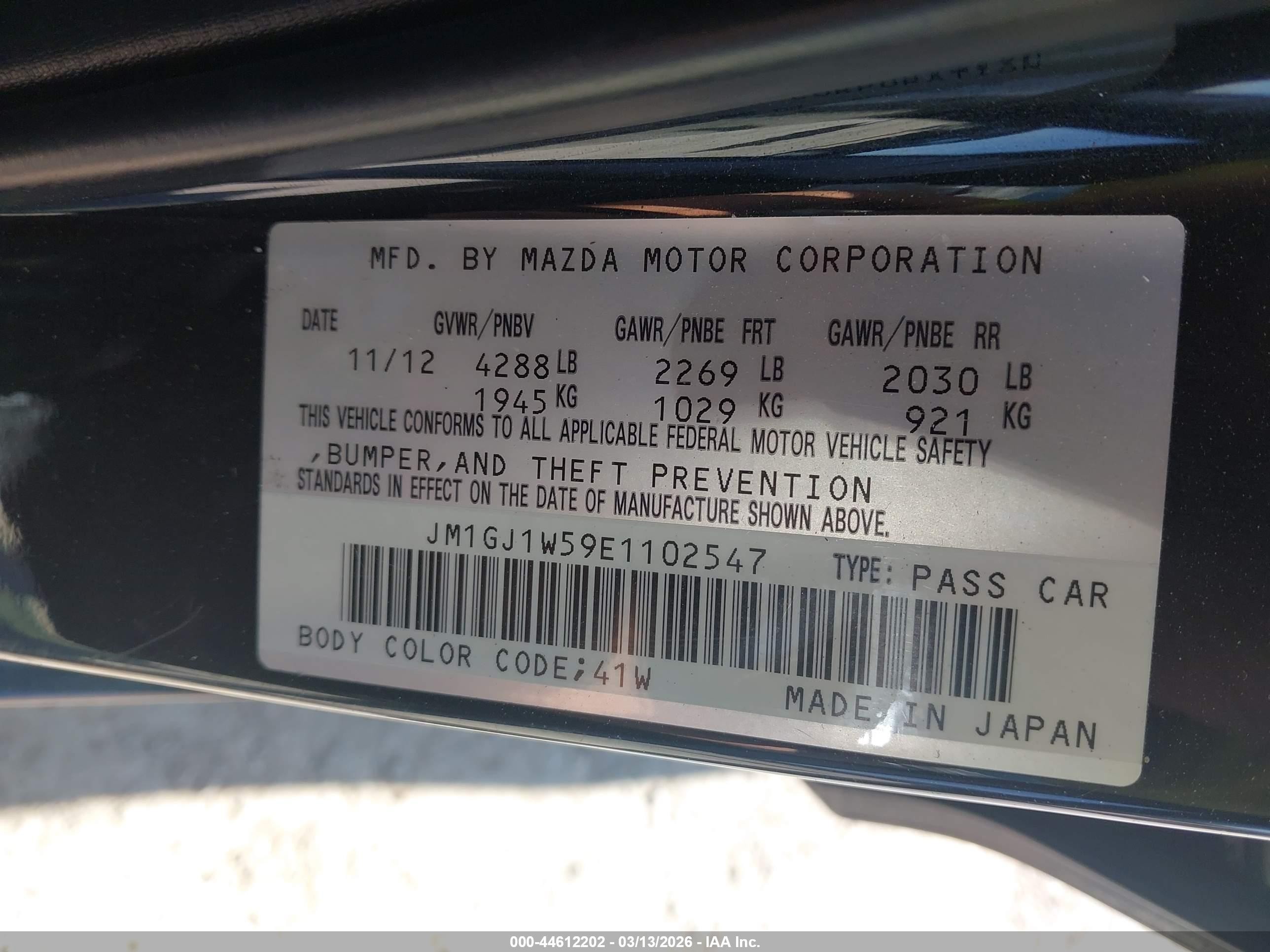 2014 Mazda Mazda6 I Grand Touring Черный vin: JM1GJ1W59E1102547