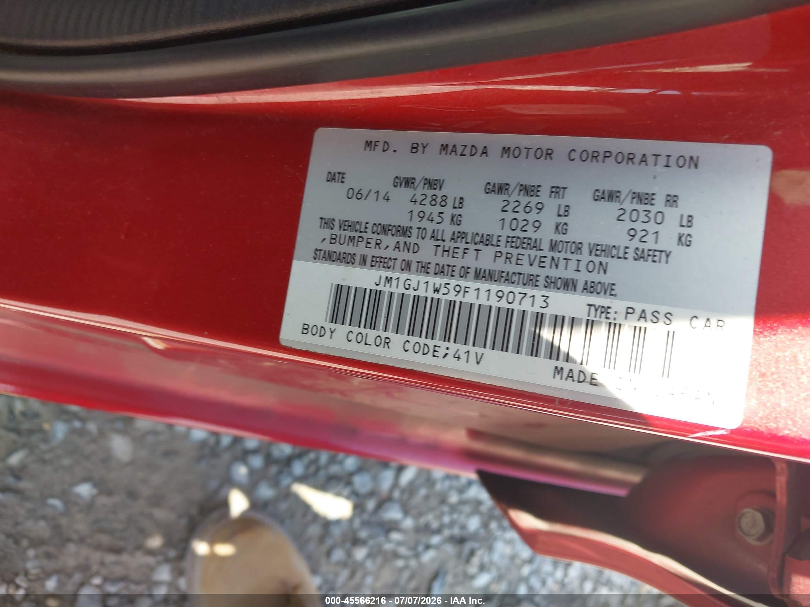 2015 Mazda Mazda6 I Grand Touring Red vin: JM1GJ1W59F1190713