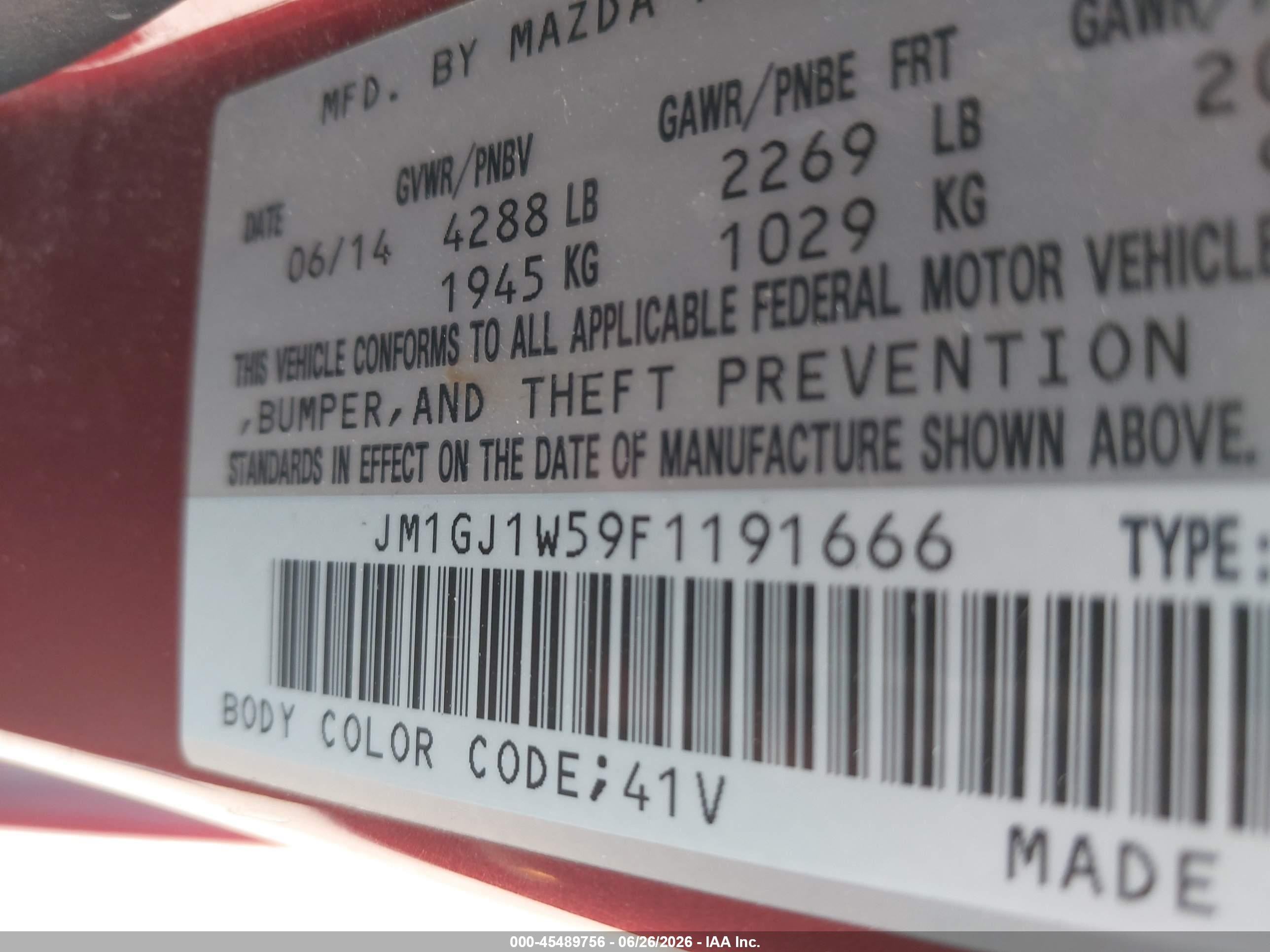 2015 Mazda Mazda6 I Grand Touring Red vin: JM1GJ1W59F1191666