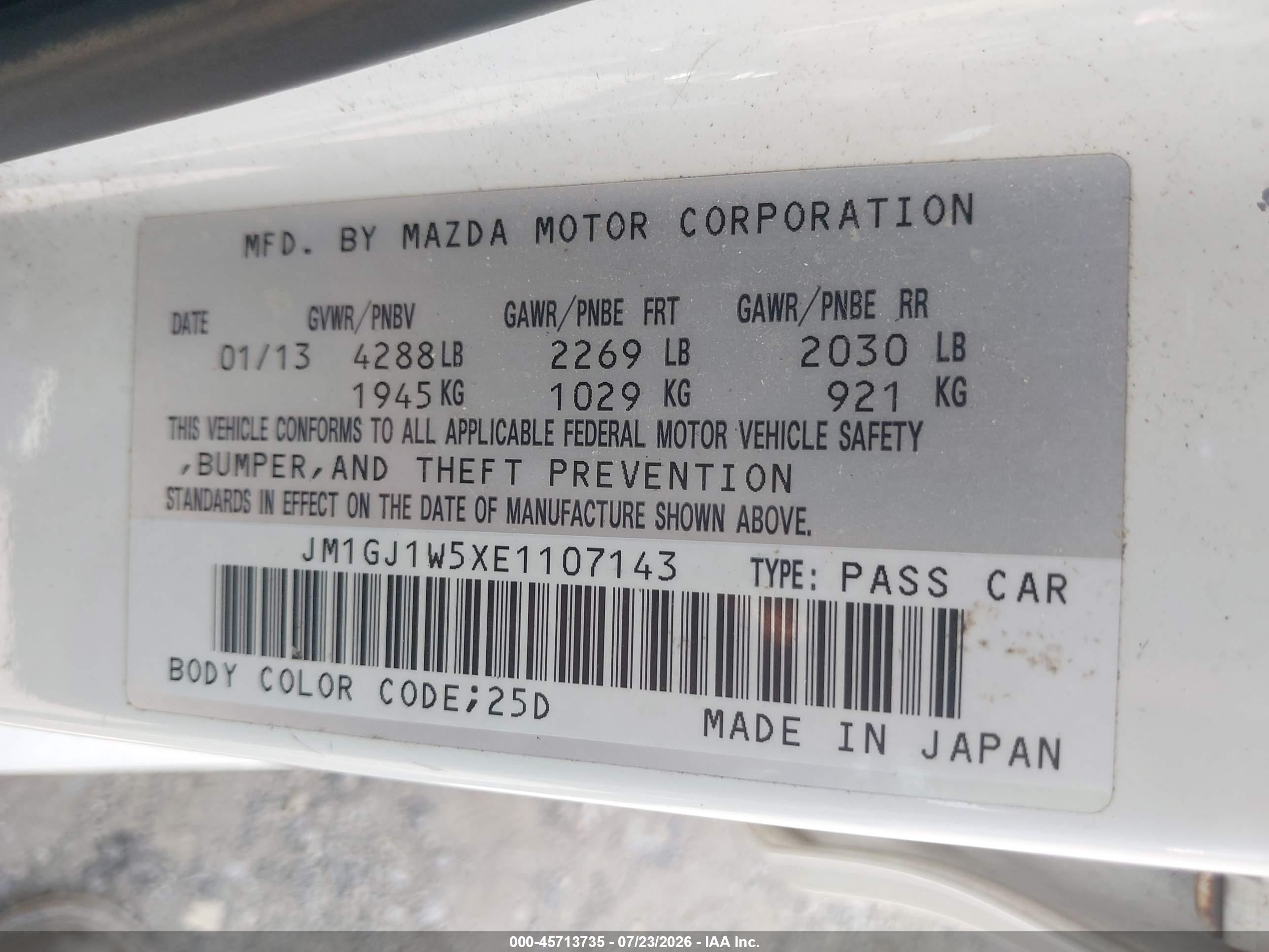 2014 Mazda Mazda6 I Grand Touring White vin: JM1GJ1W5XE1107143