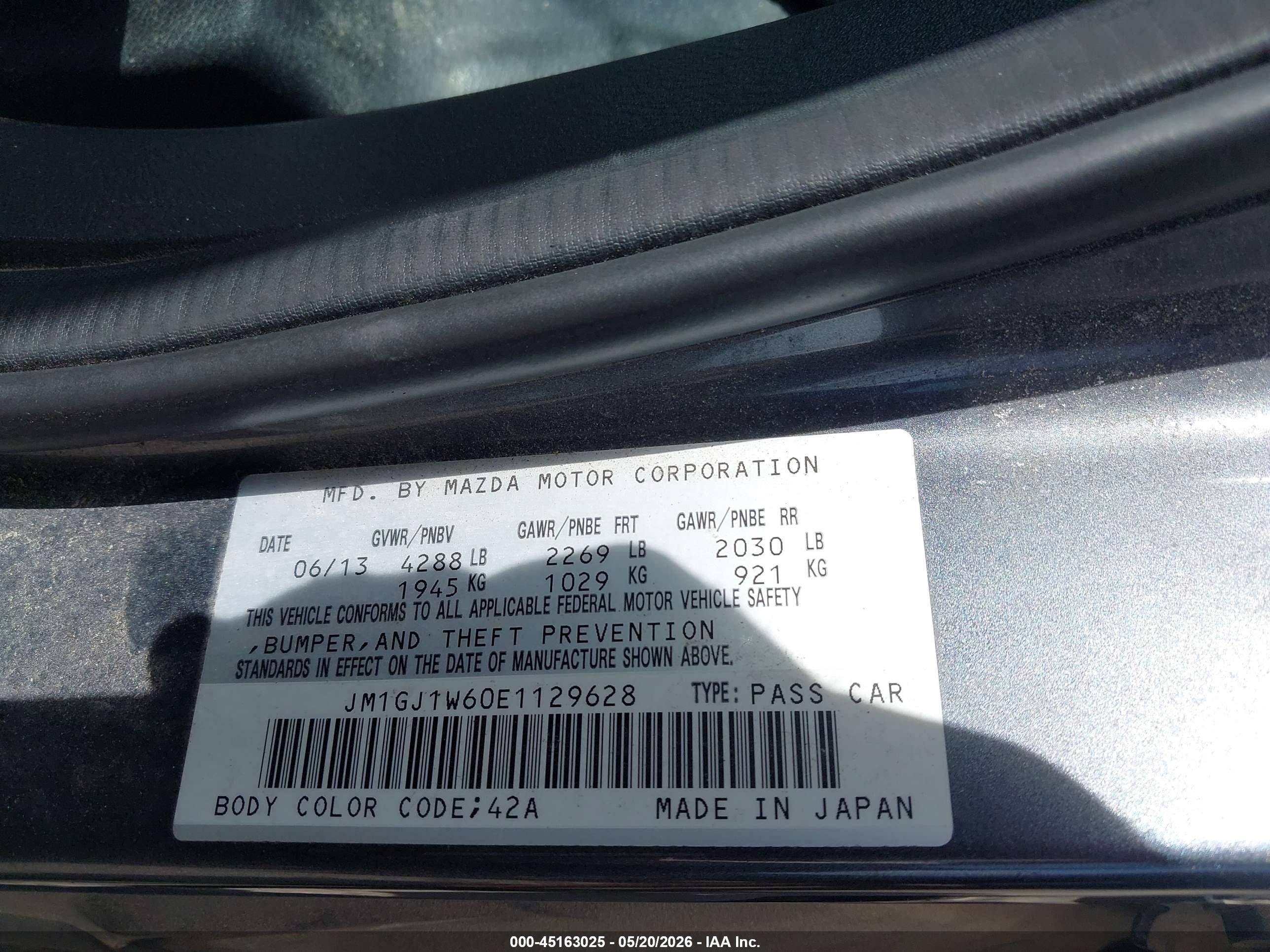 2014 Mazda Mazda6 I Grand Touring Gray vin: JM1GJ1W60E1129628