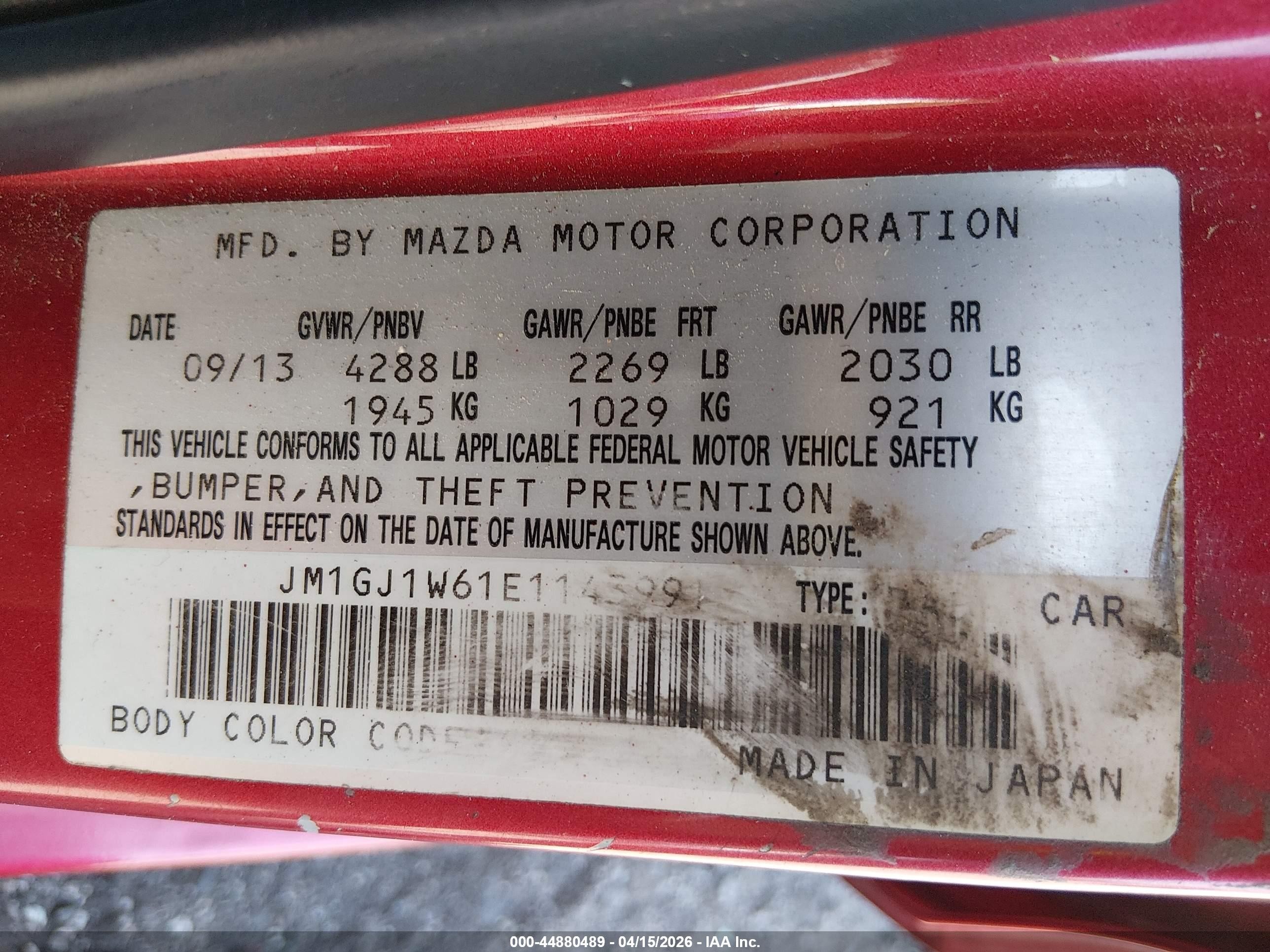 2014 Mazda Mazda6 I Grand Touring Red vin: JM1GJ1W61E1143991