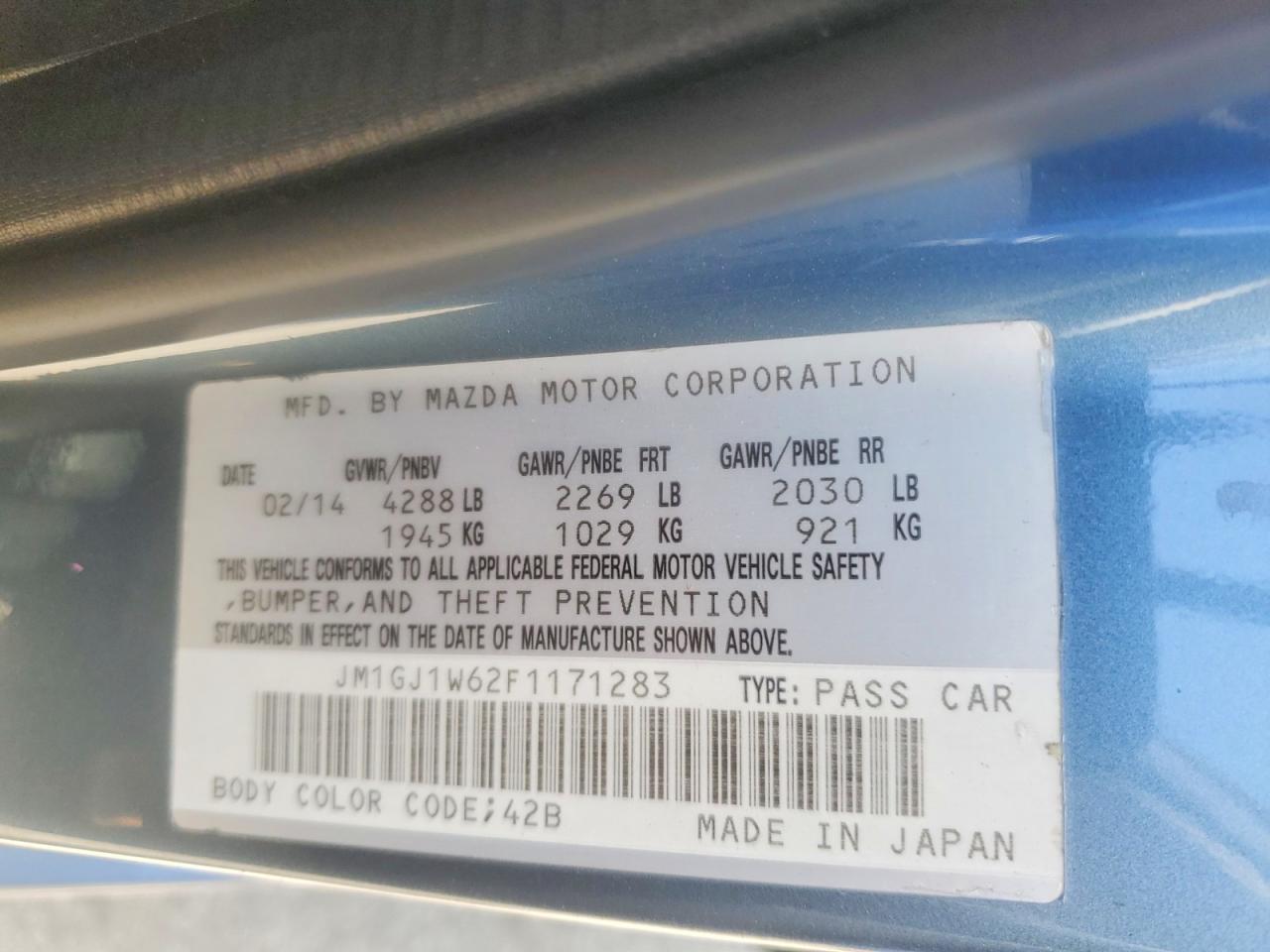 2015 Mazda 6 Grand Touring Teal vin: JM1GJ1W62F1171283