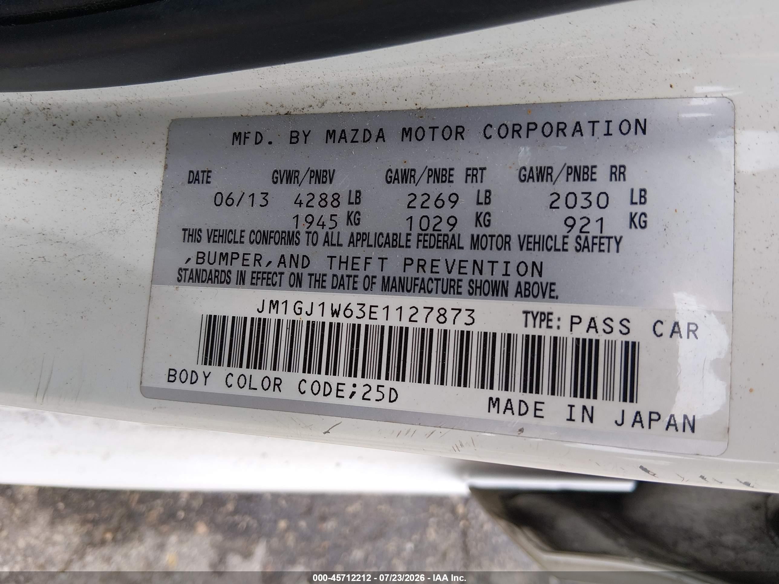 2014 Mazda Mazda6 I Grand Touring White vin: JM1GJ1W63E1127873