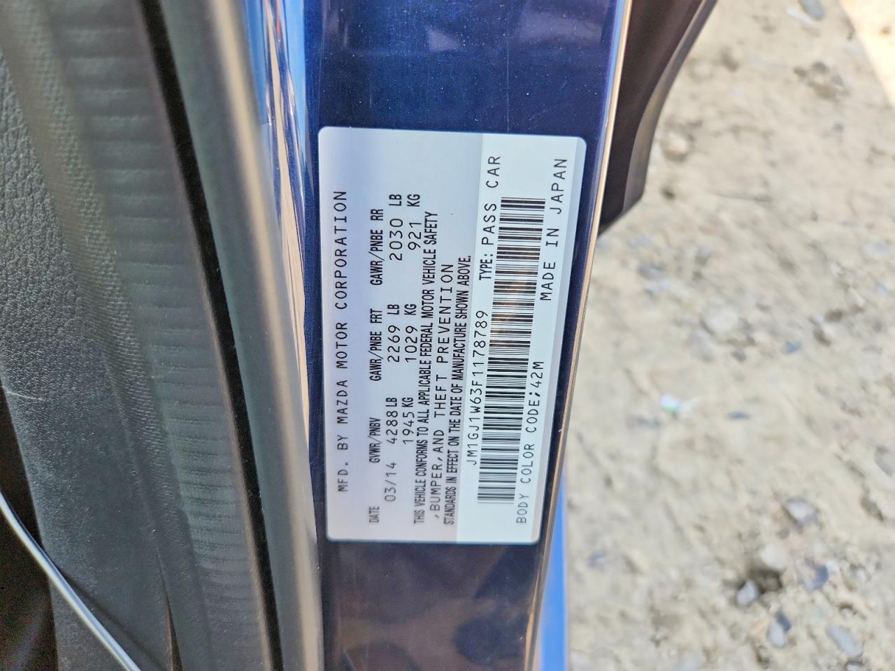 2015 Mazda 6 Grand Touring Blue vin: JM1GJ1W63F1178789