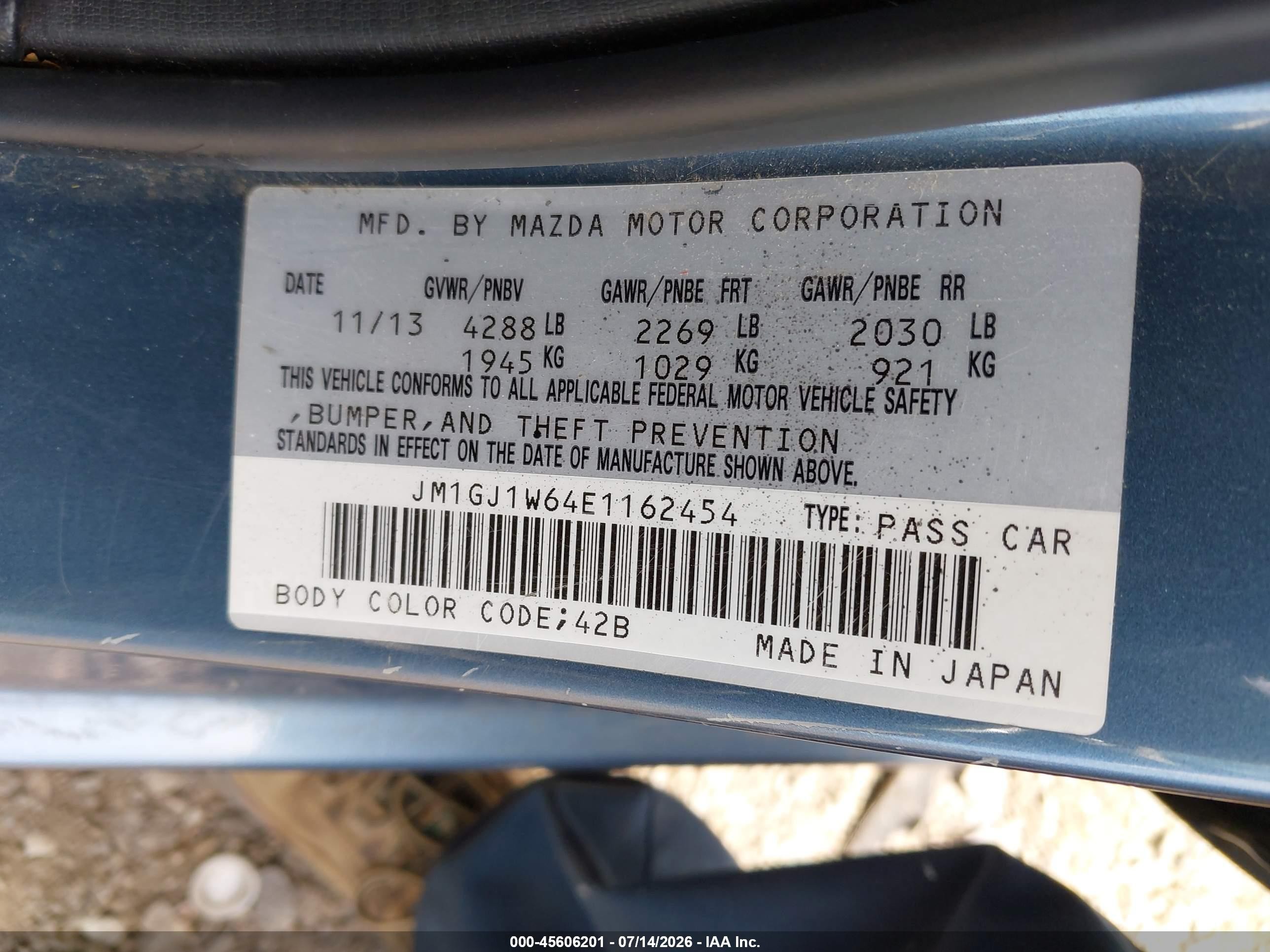 2014 Mazda Mazda6 I Grand Touring Blue vin: JM1GJ1W64E1162454