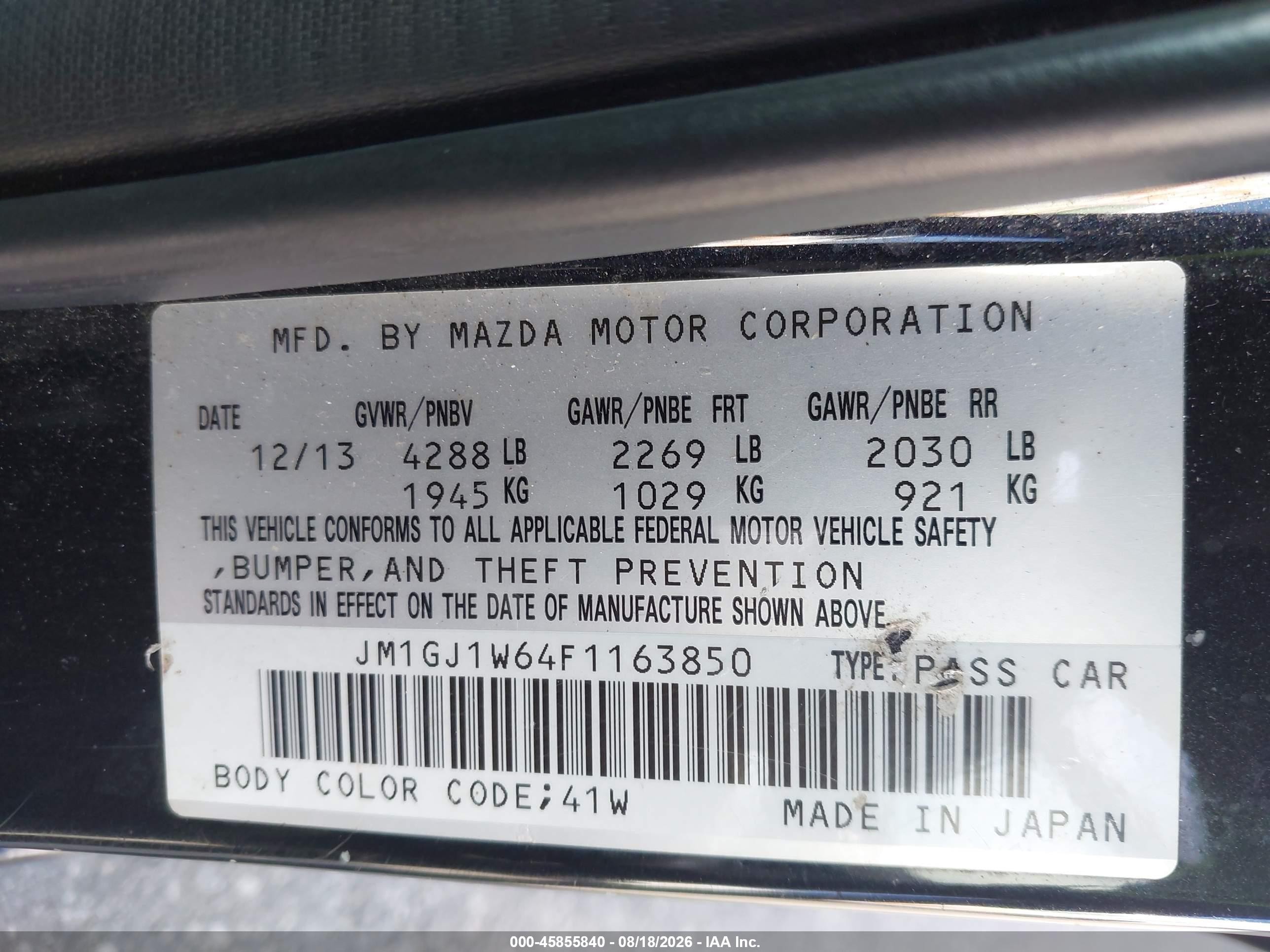 2015 Mazda Mazda6 I Grand Touring Black vin: JM1GJ1W64F1163850