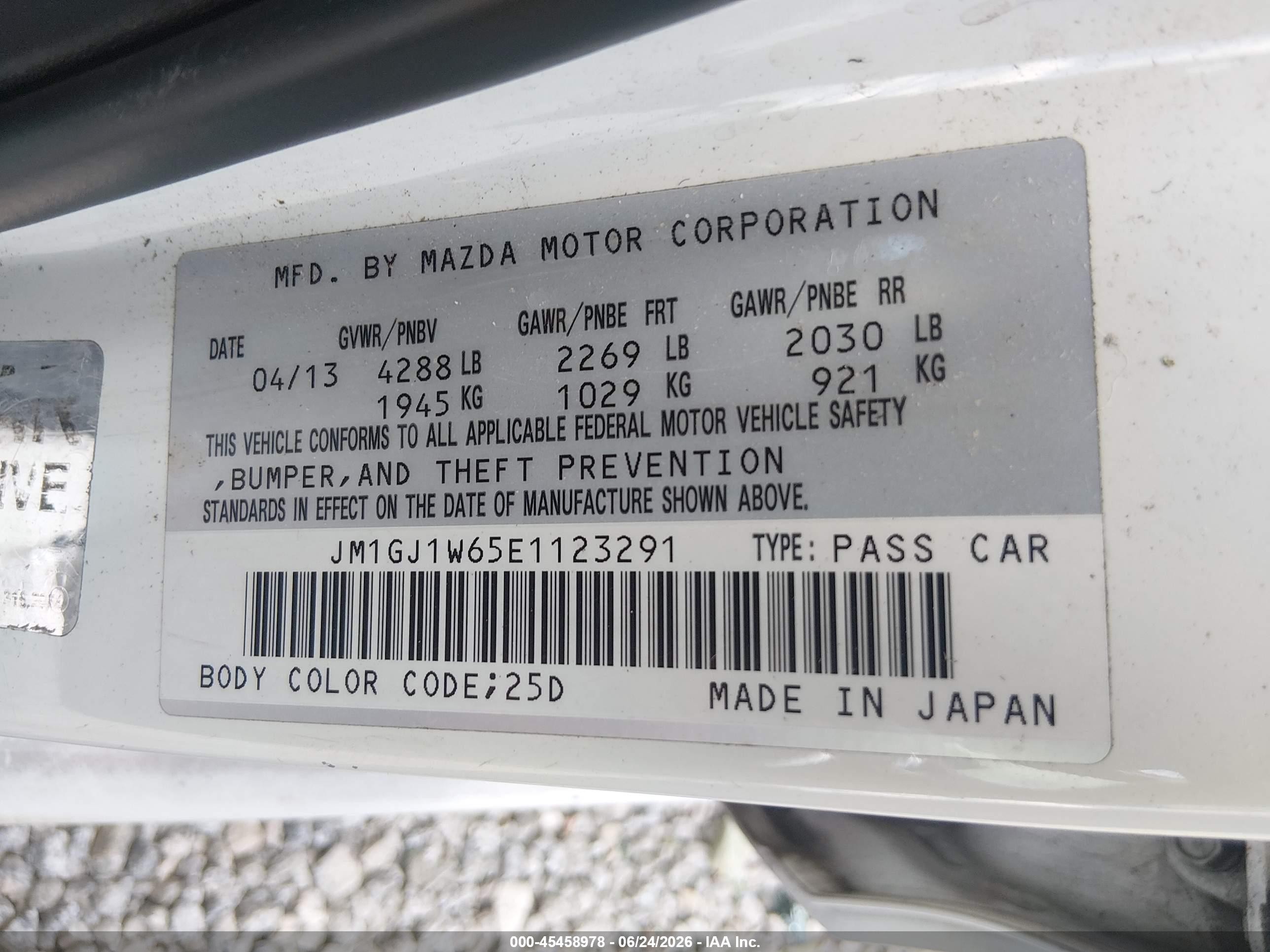 2014 Mazda Mazda6 I Grand Touring White vin: JM1GJ1W65E1123291