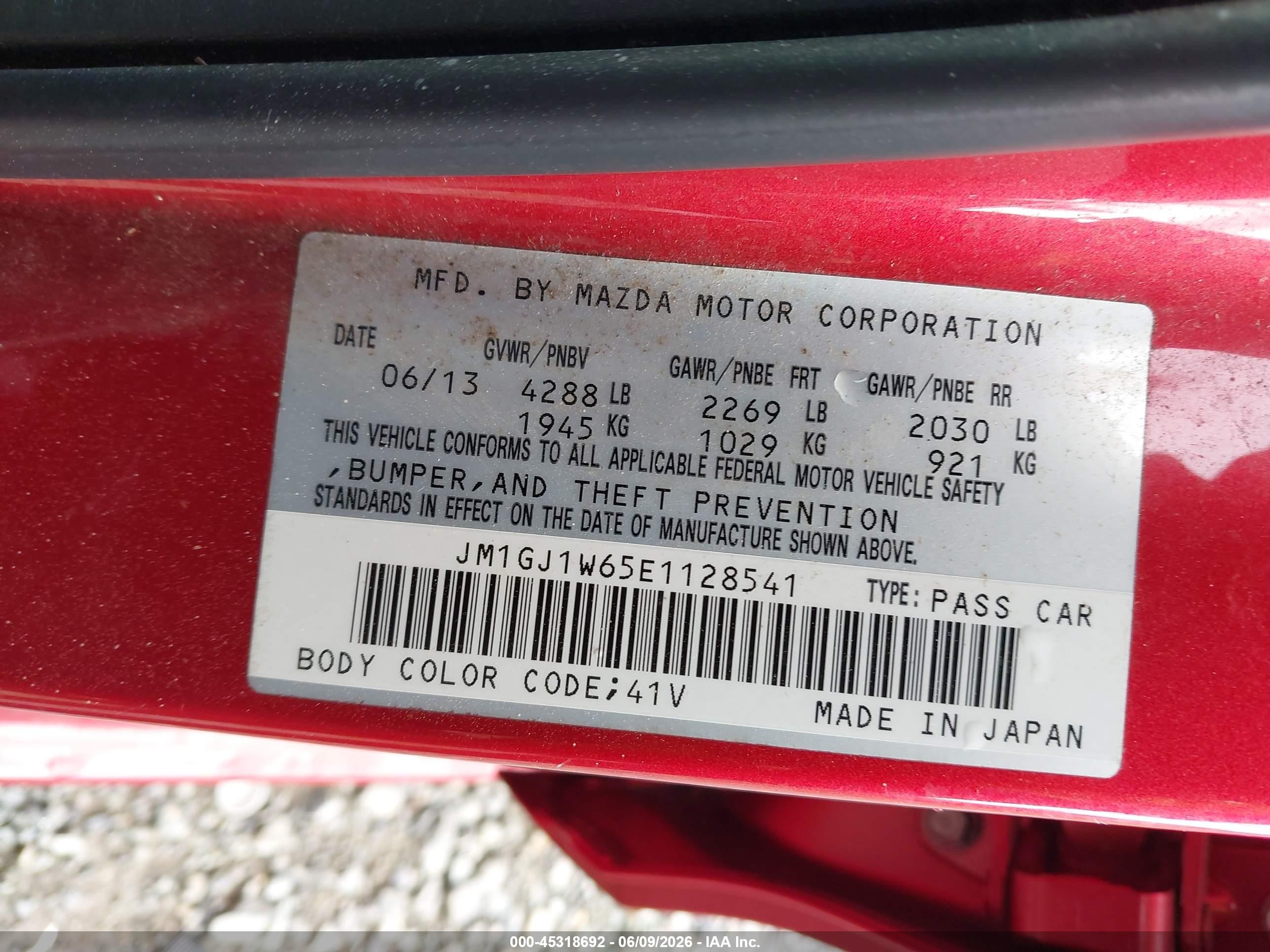 2014 Mazda Mazda6 I Grand Touring Red vin: JM1GJ1W65E1128541