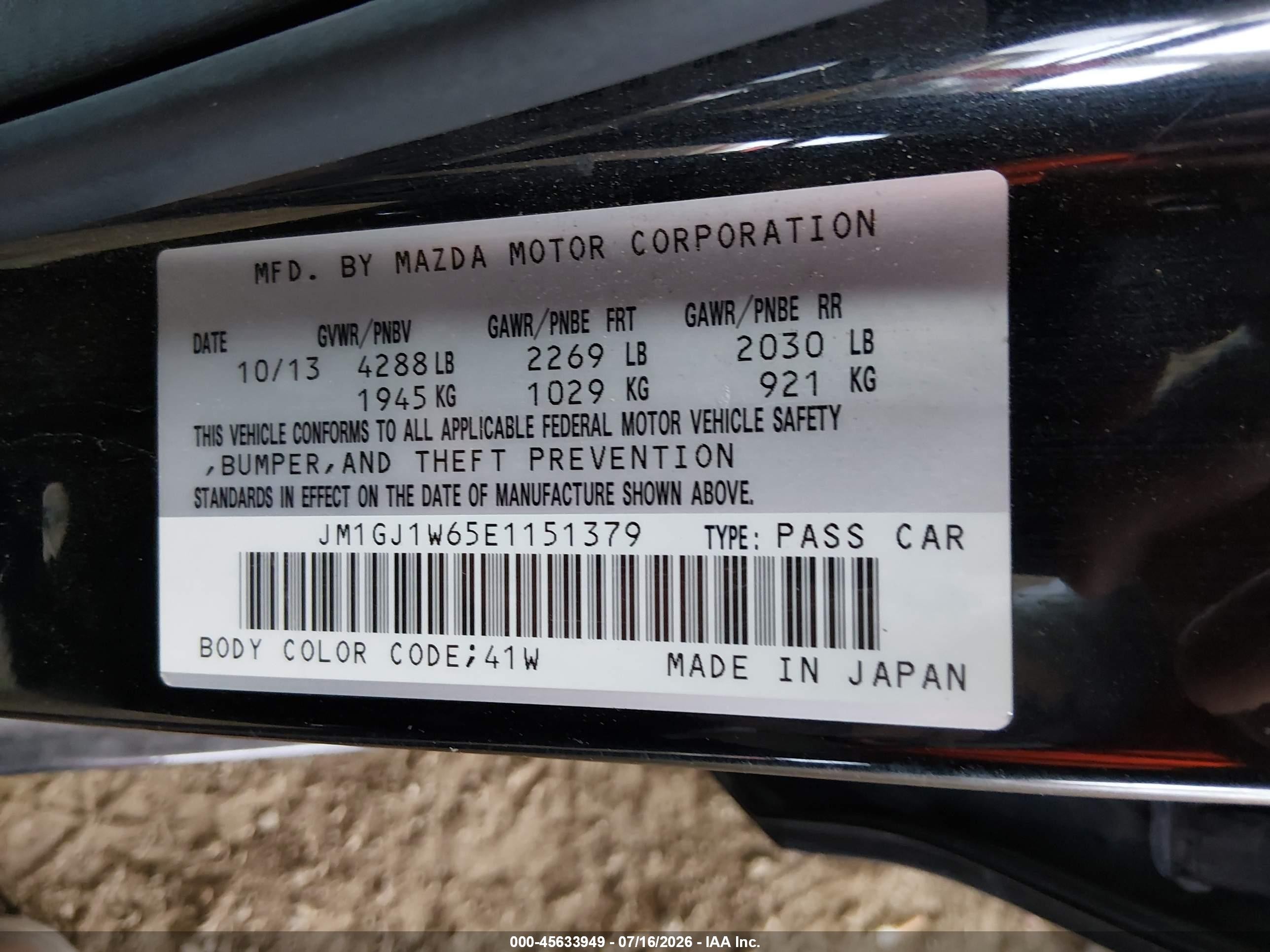 2014 Mazda Mazda6 I Grand Touring Черный vin: JM1GJ1W65E1151379