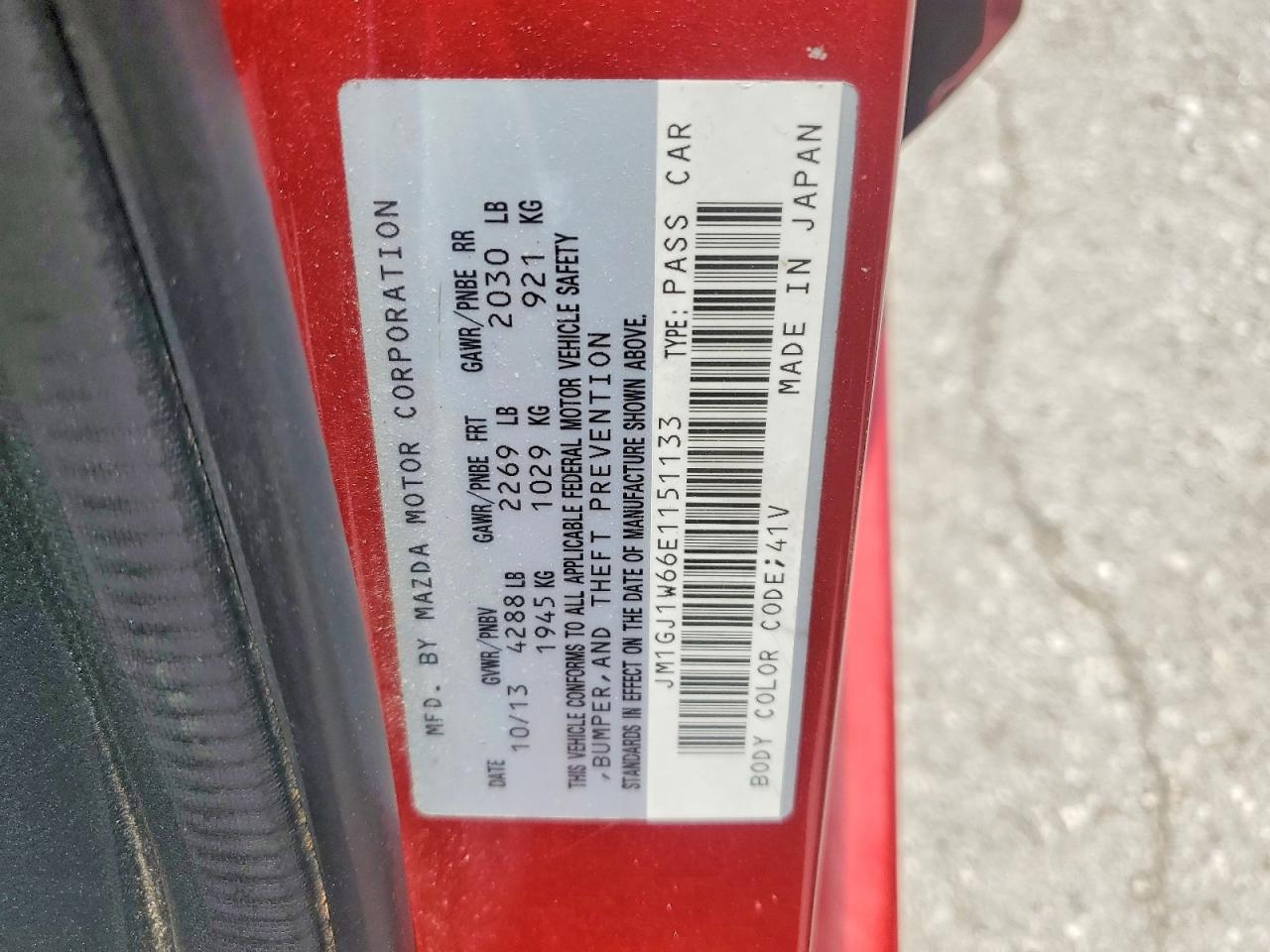 2014 Mazda 6 Grand Touring Red vin: JM1GJ1W66E1151133